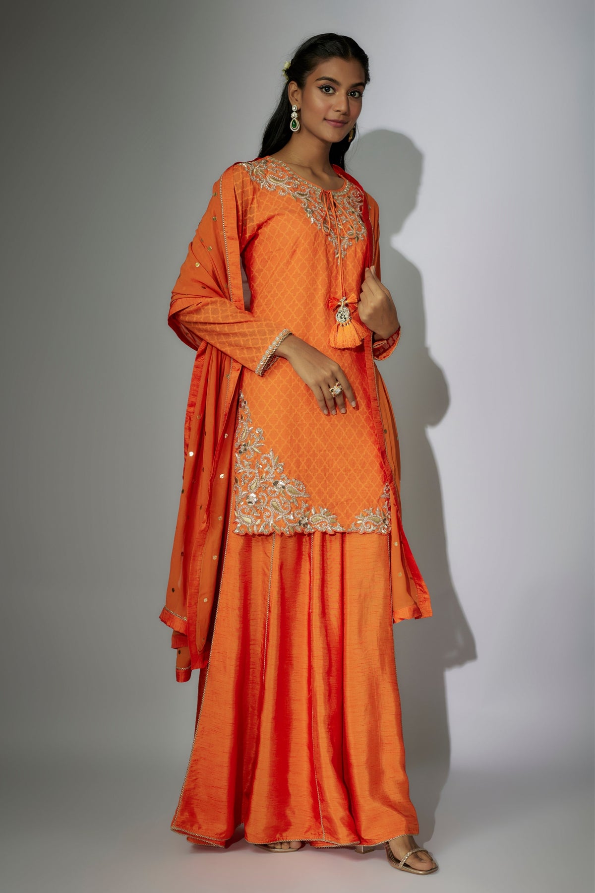 Orange Embroidered Sharara Set