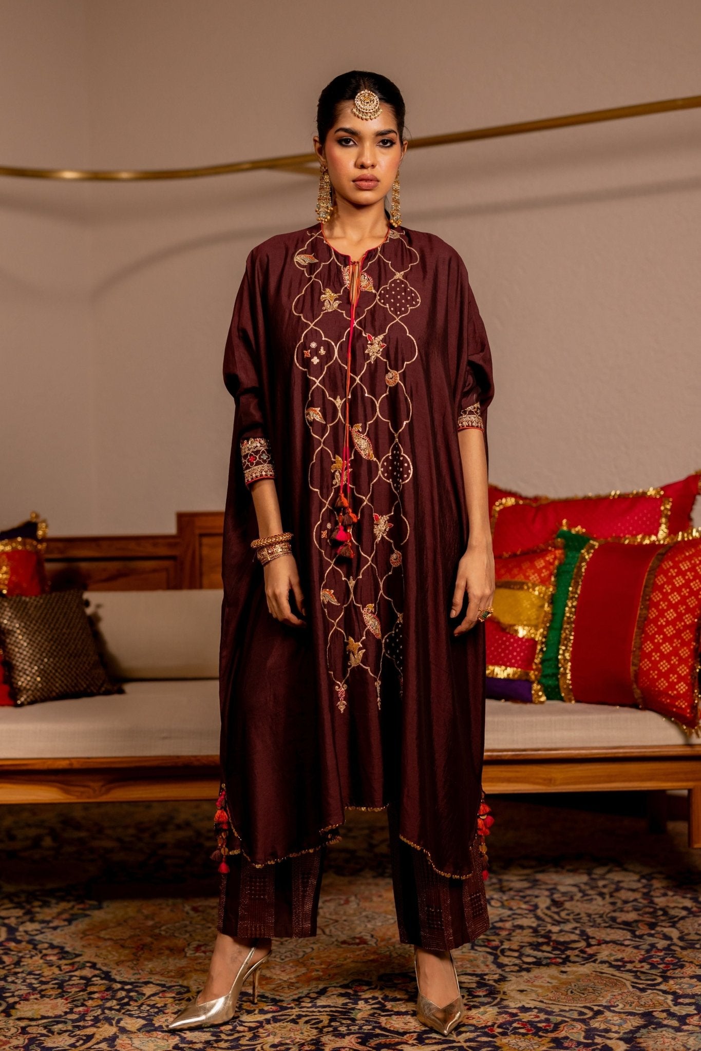 Leela Brown Kaftan Set - Pooja & Keyur - Elahe