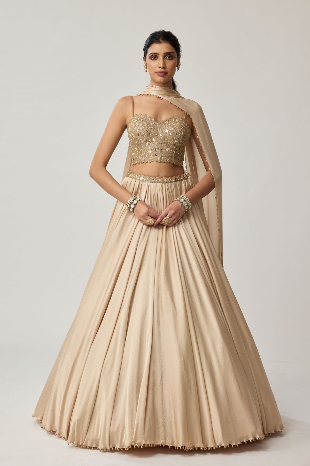 Light Beige Mirror Lehenga Set