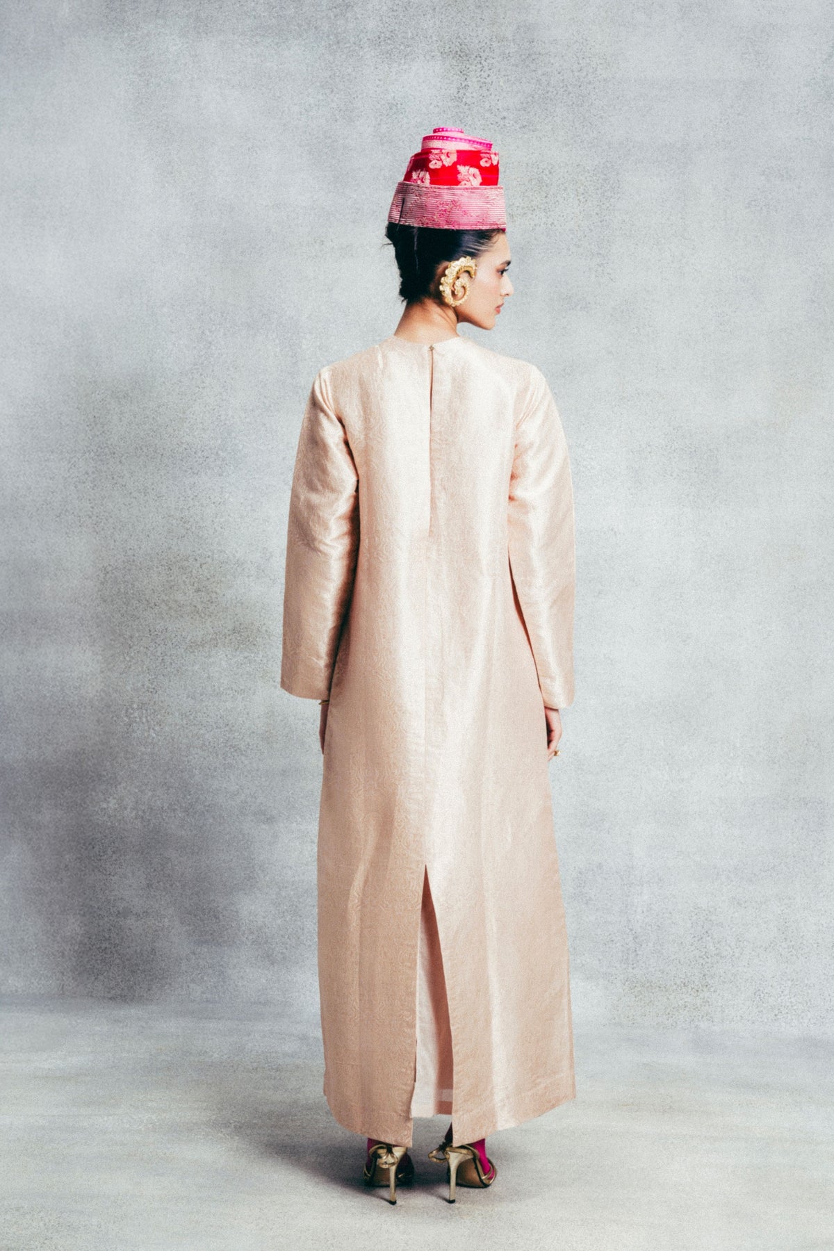 Handwoven Champagne Gold Banarasi Kaftan