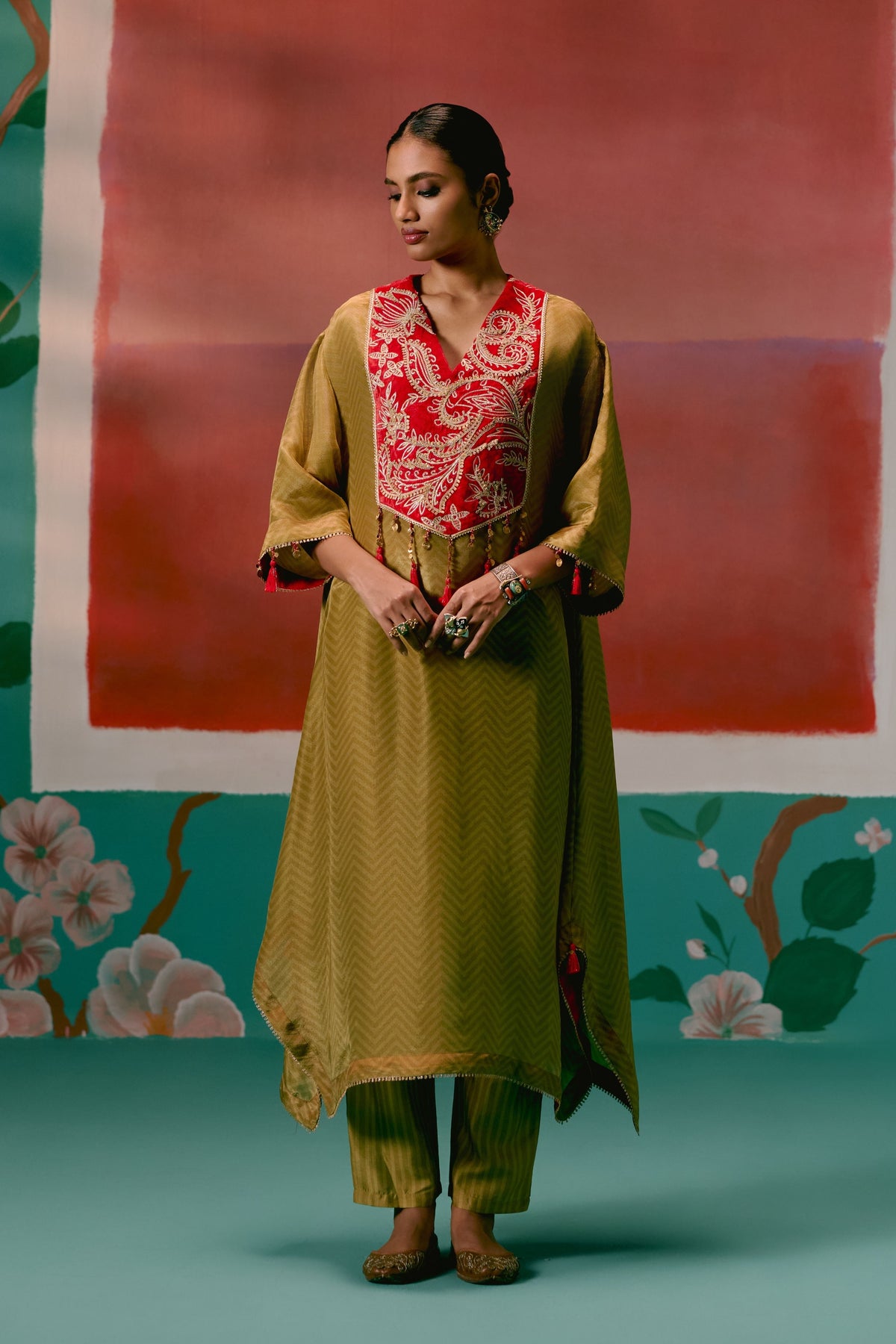 Mustard Tissue Kaftan Set