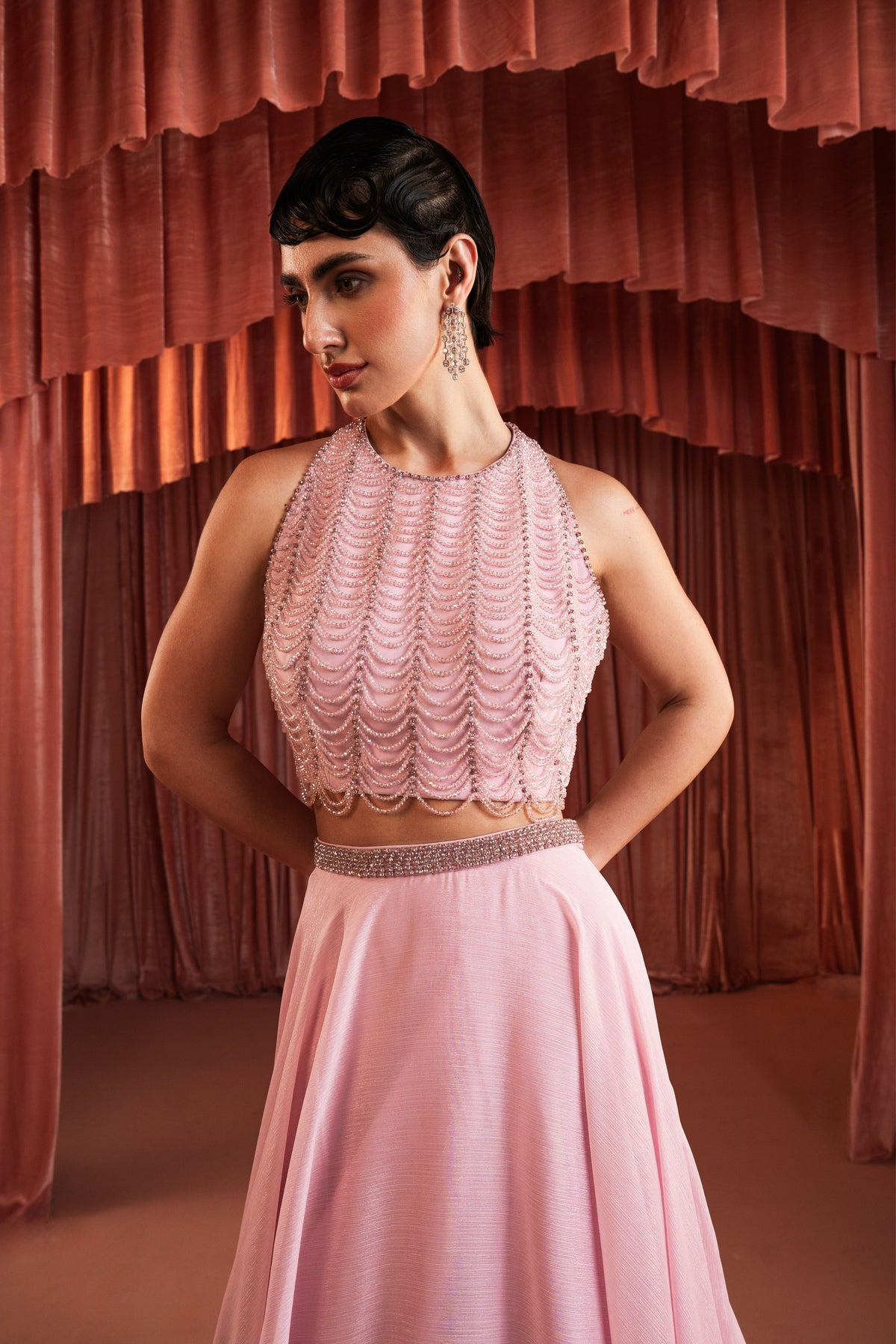 Blush Pink Beaded Skirt Set