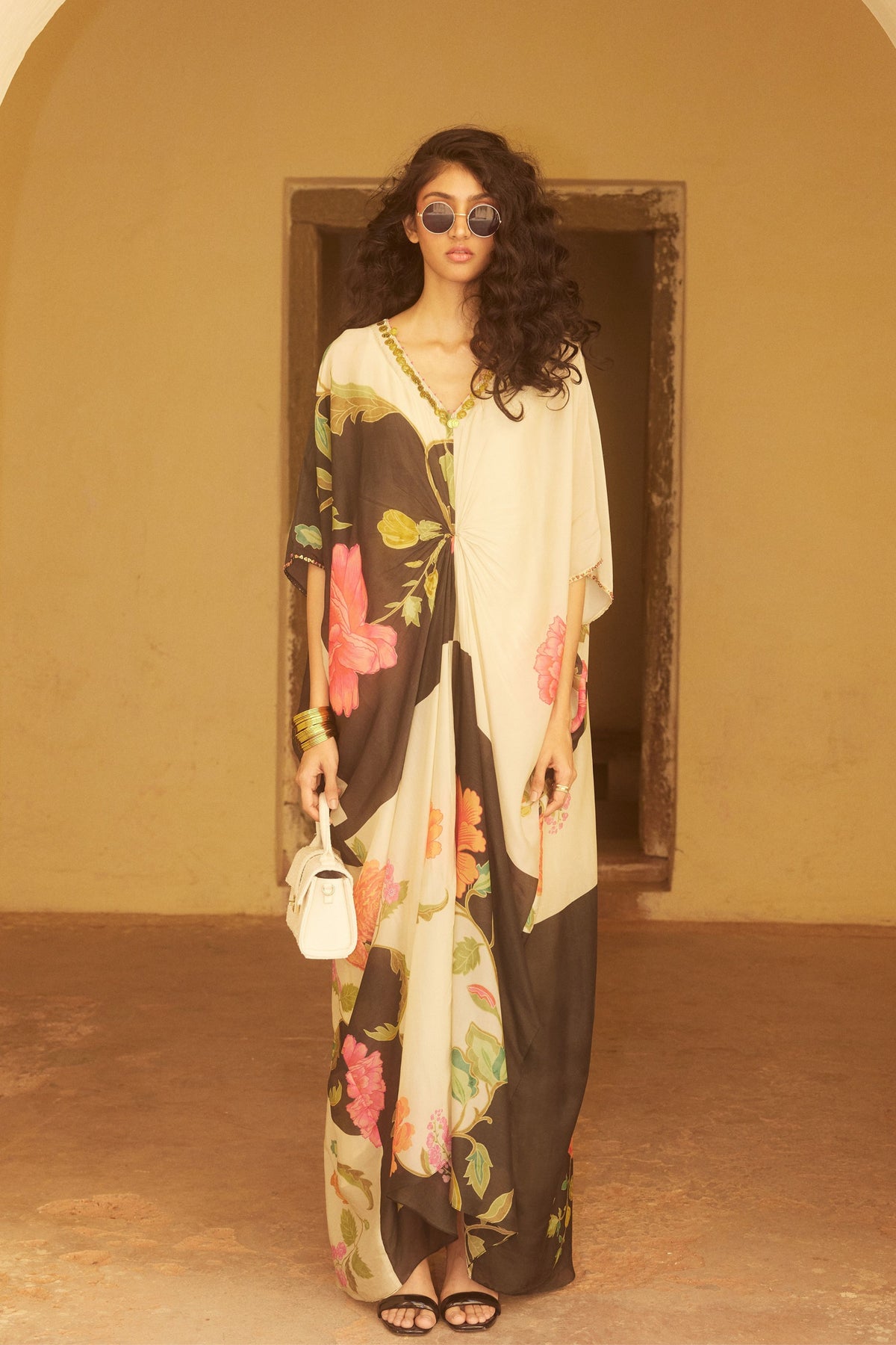 Ivory Breezy Knot Kaftan Set