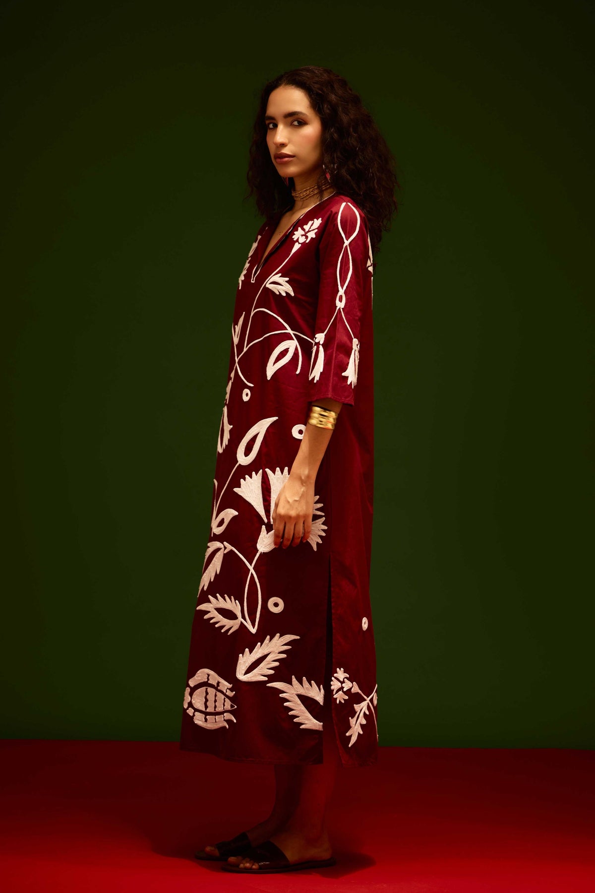 Wine Cotton Maxi Dress