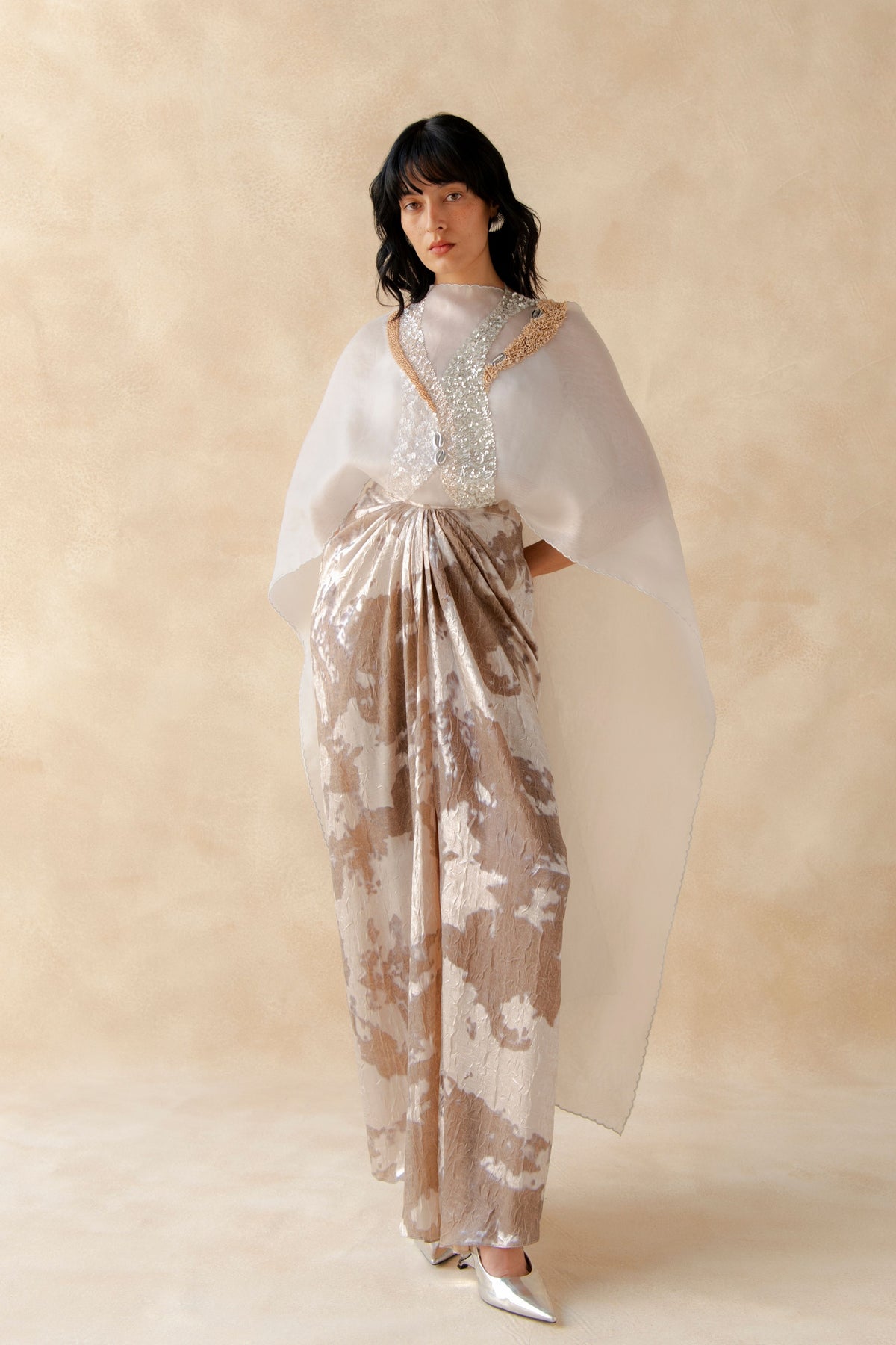 Embroidered Panel Bustier With Drape Skirt