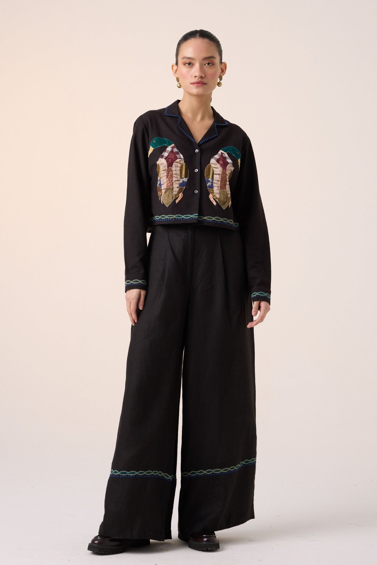 Applique Black Pants