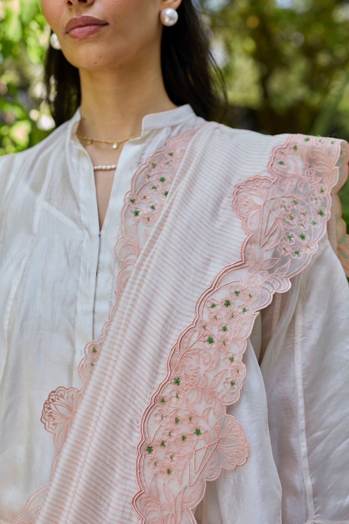 English Morning Pink Embroidered Saree