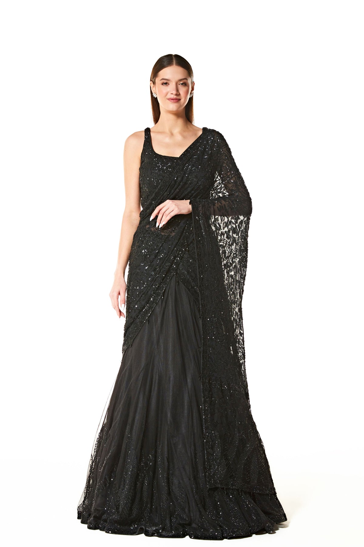 Adha Black Lehenga Saree Set