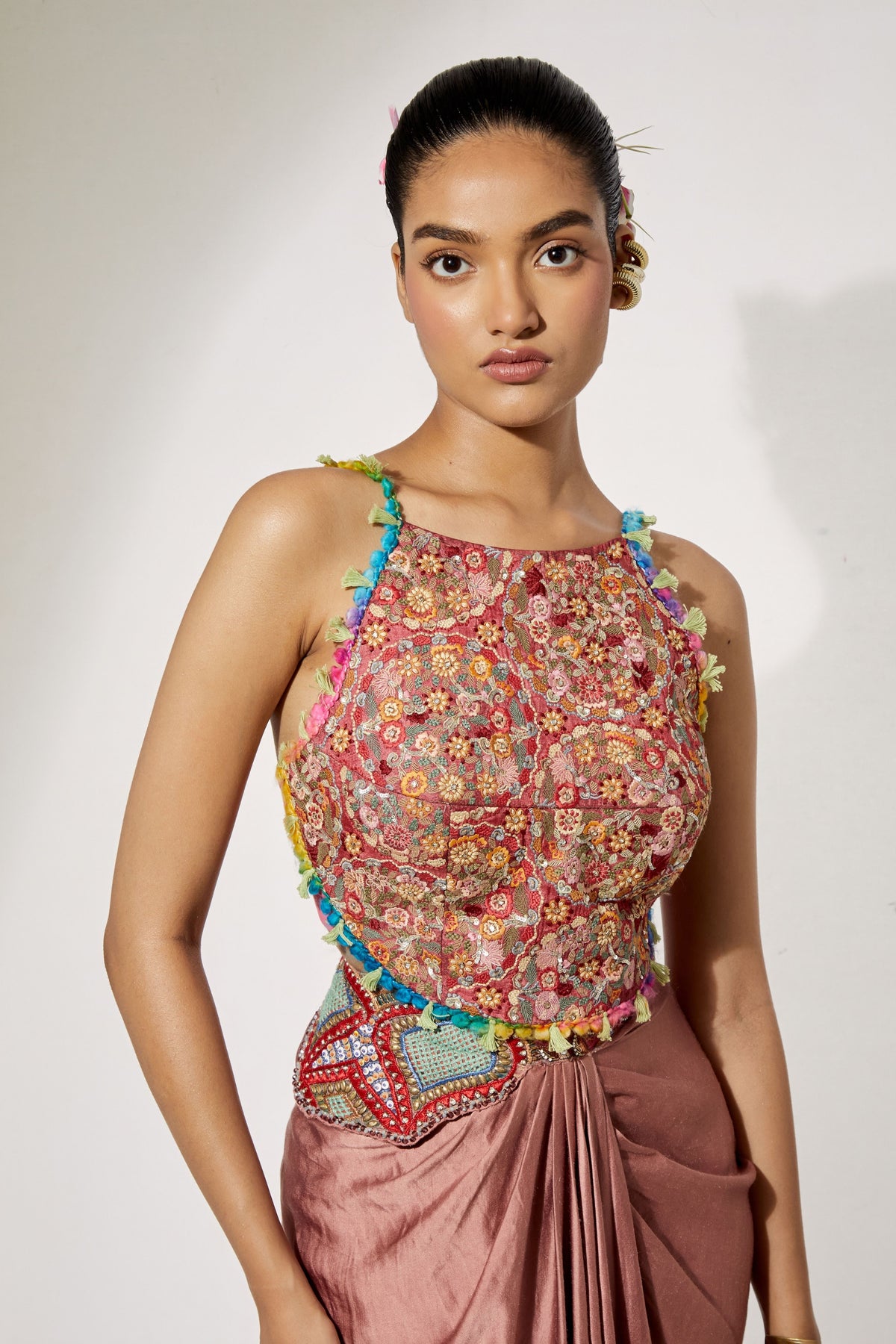 Rust Draped Skirt Set