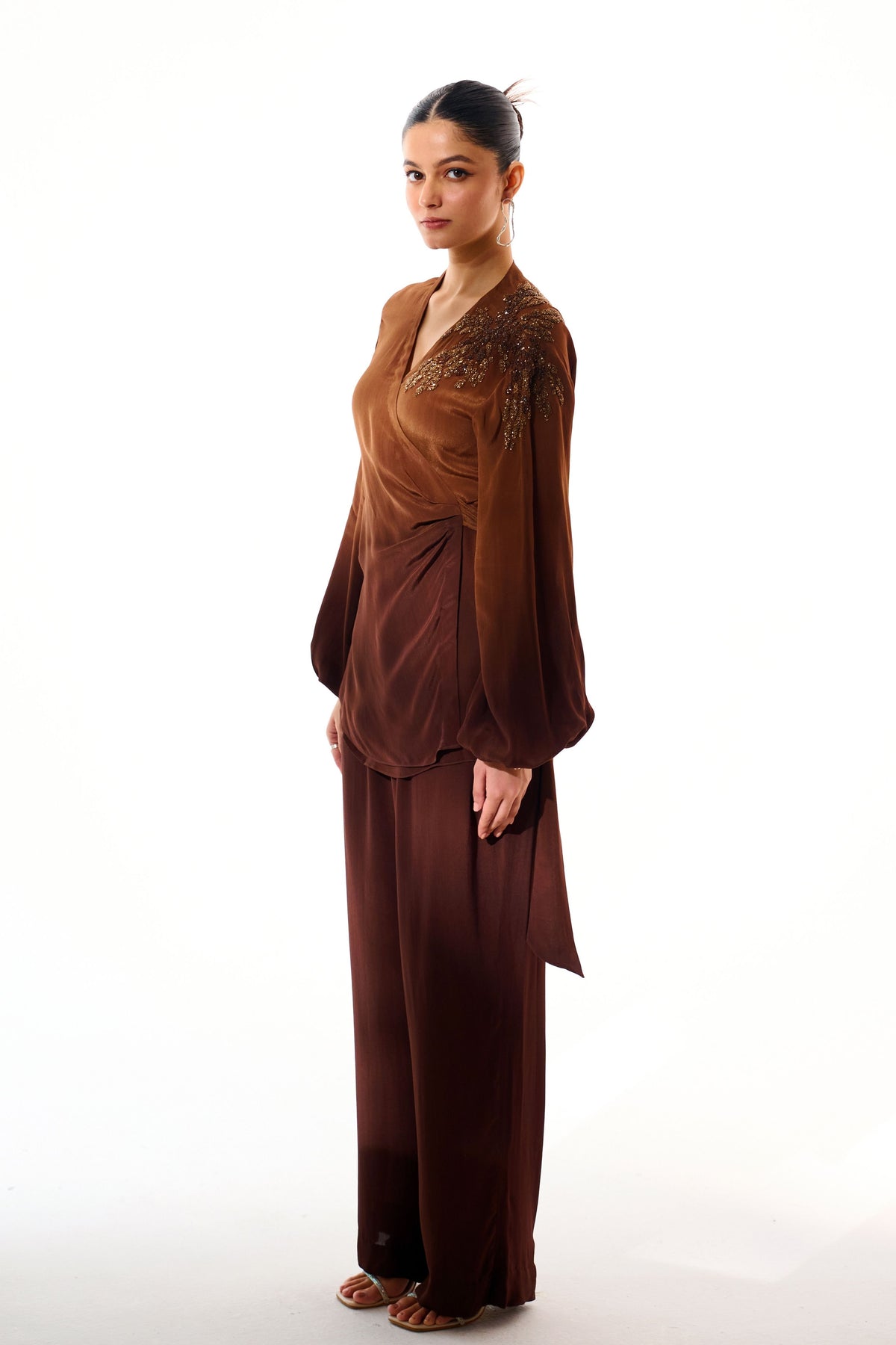 Brown Sapphire Wrap Around Co-ord Set