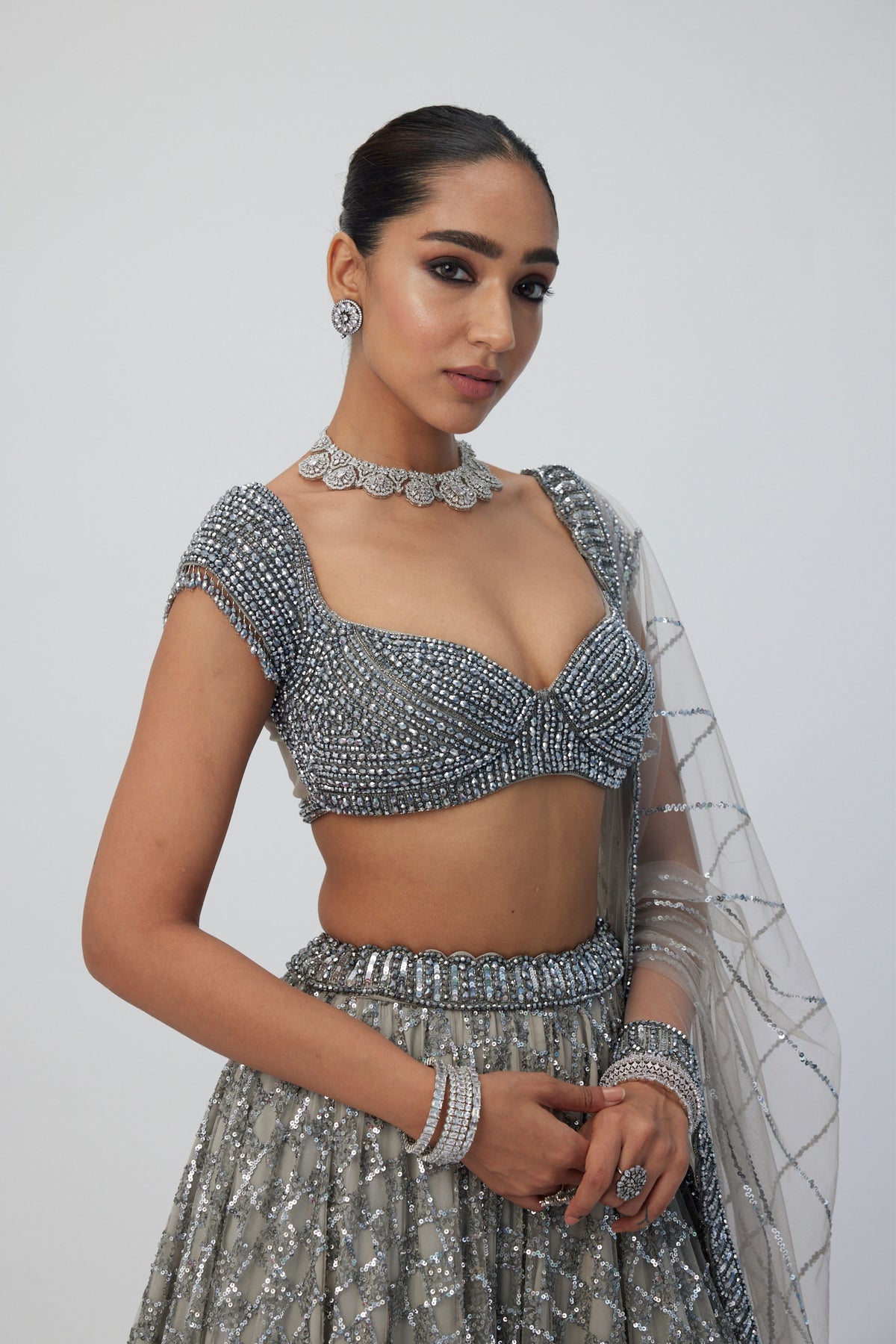 Crystal Grey Sequins Lehenga Set