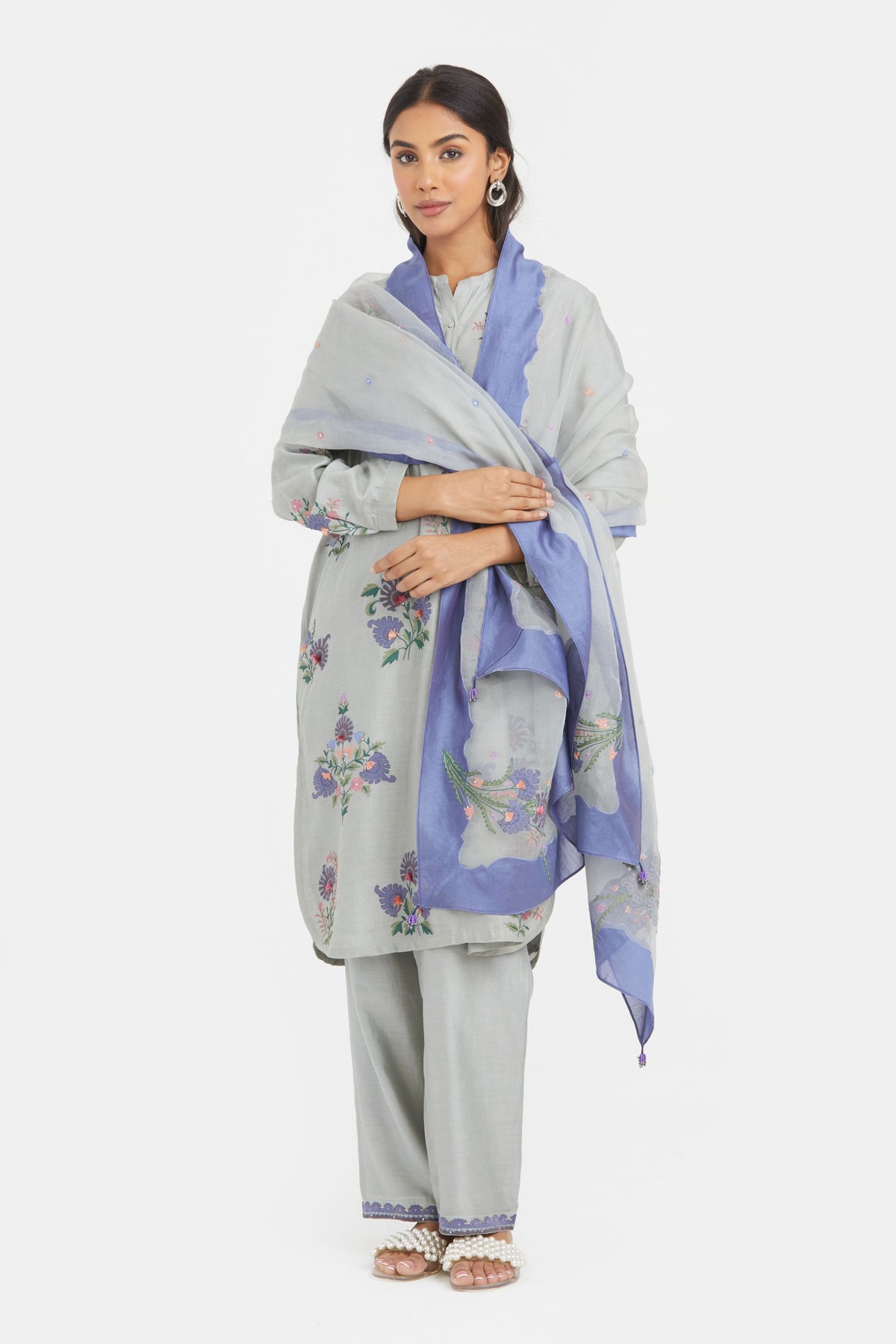 Silk Bluish Grey Kurta Set