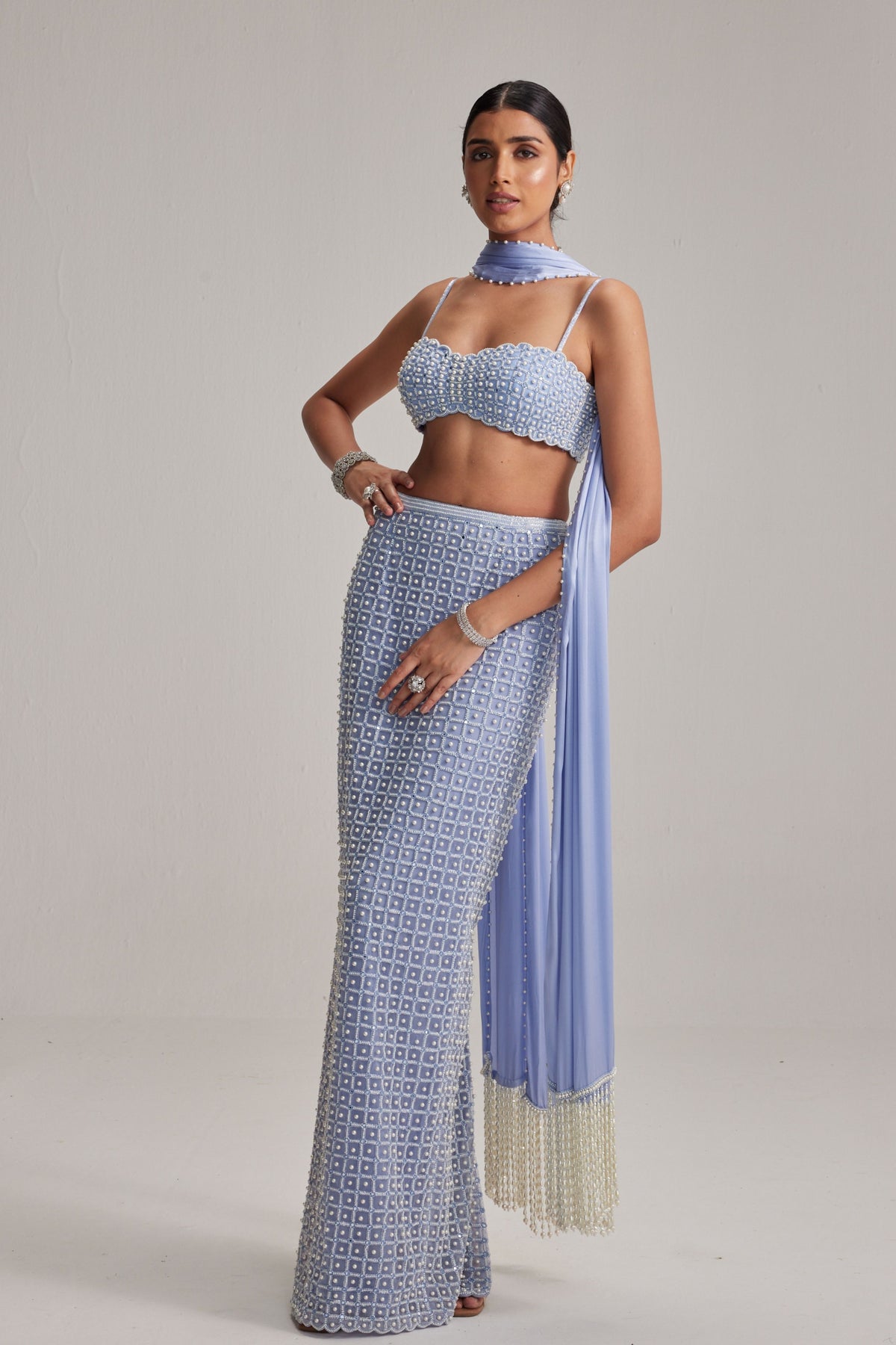 Dew Blue Pencil Skirt Set