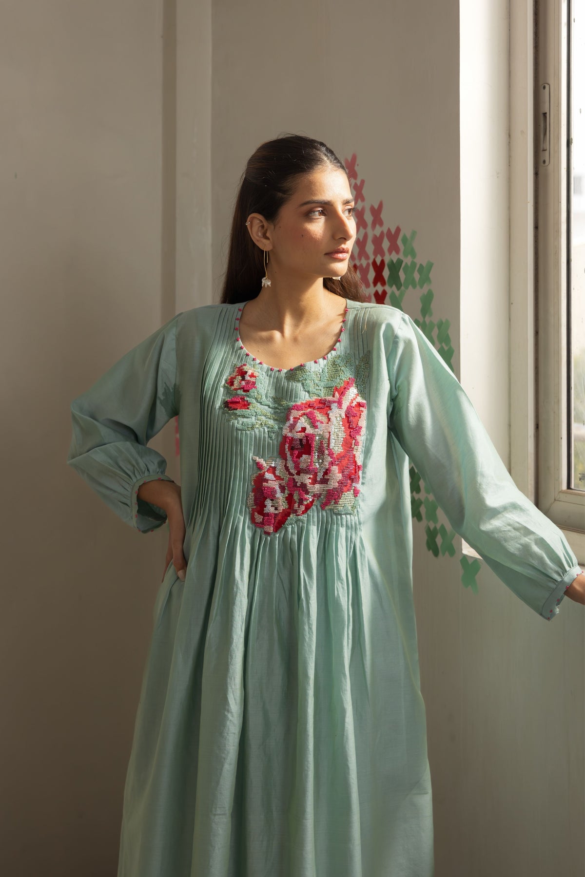 Sea Green Pleated Dress