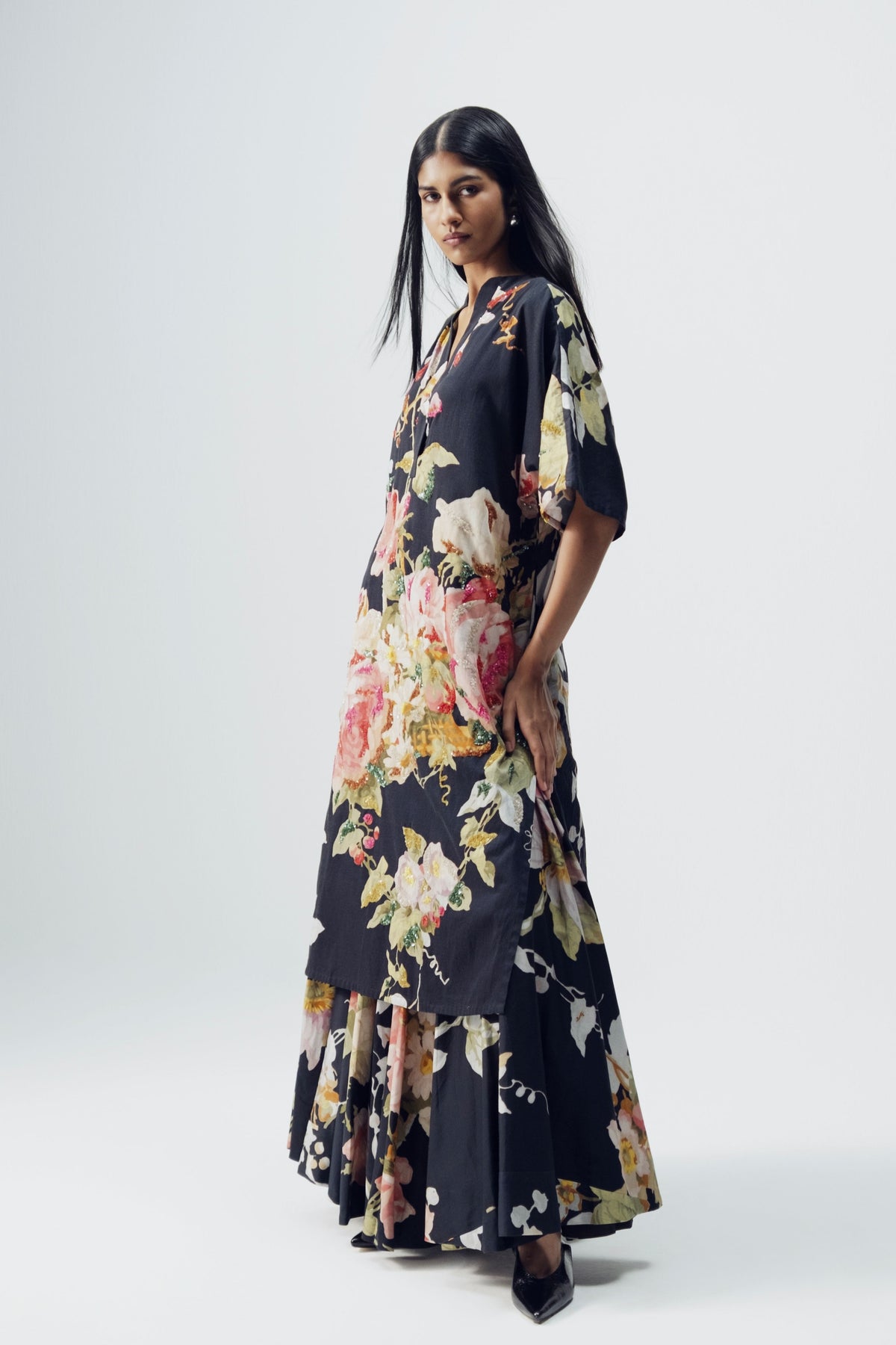 Carmine Embroidered Kurta and Skirt Set