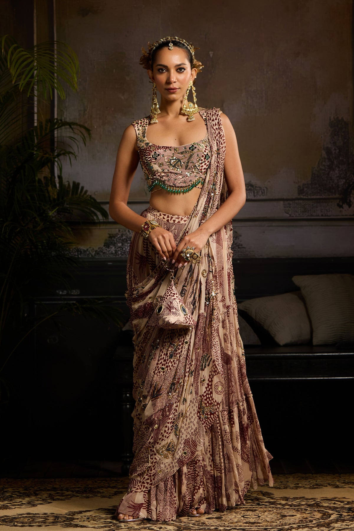 Printed Drape Saree Set