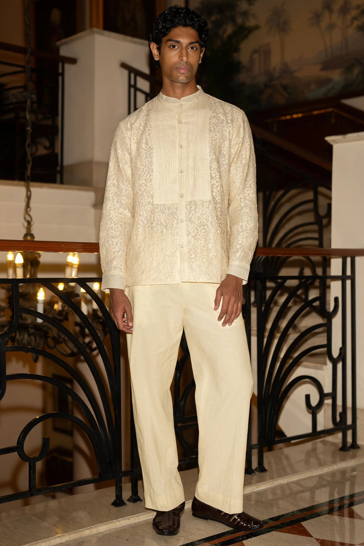 Pintuck-Lace Shirt & Linen Pants
