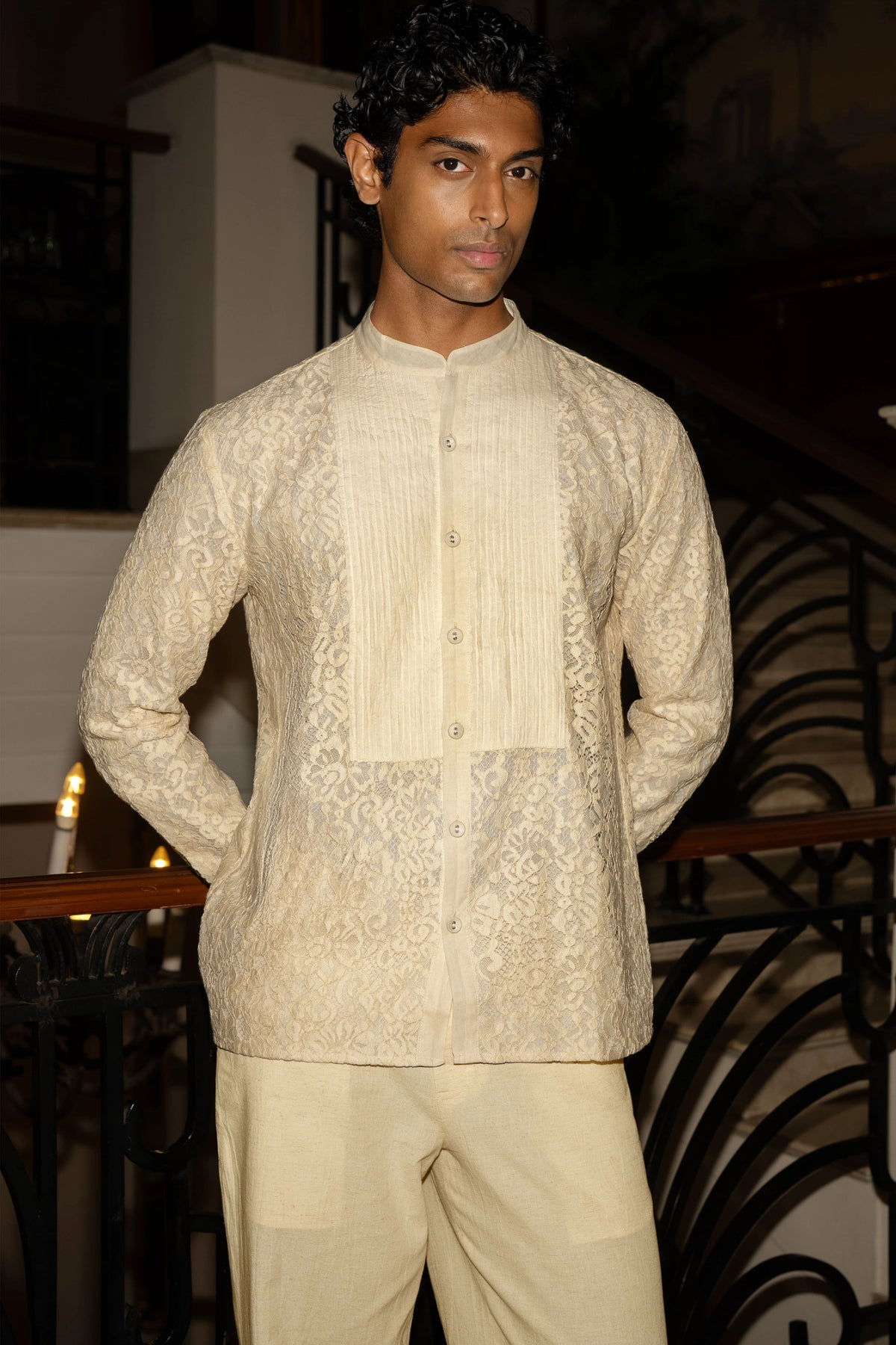 Pintuck-Lace Shirt & Linen Pants