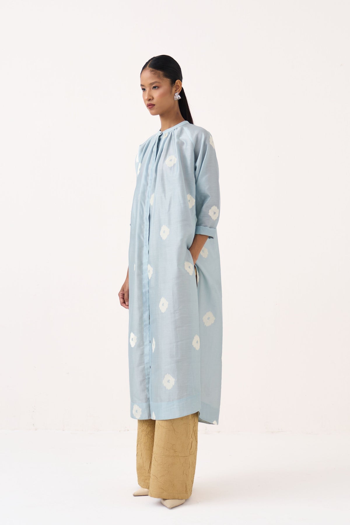Block Print Gather Neck Tunic Set
