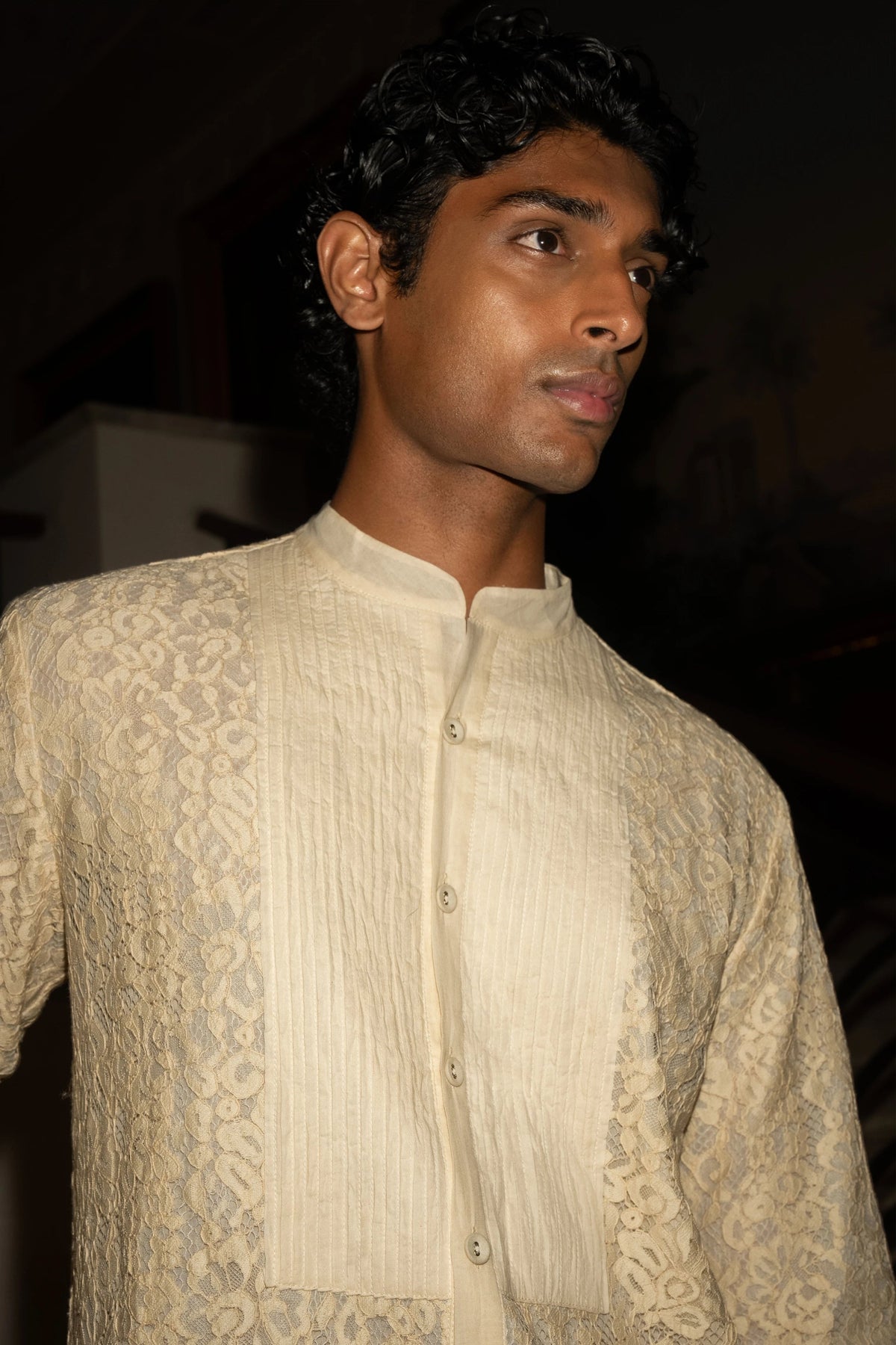 Pintuck-Lace Shirt