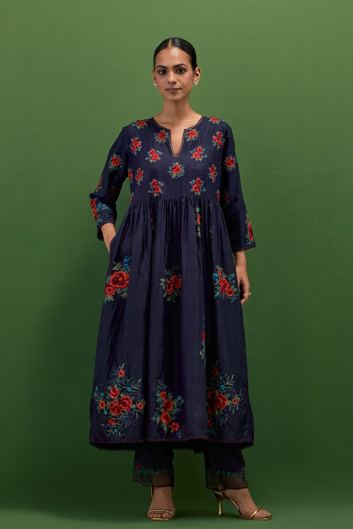 Midnight Blue Floral Kurta Set