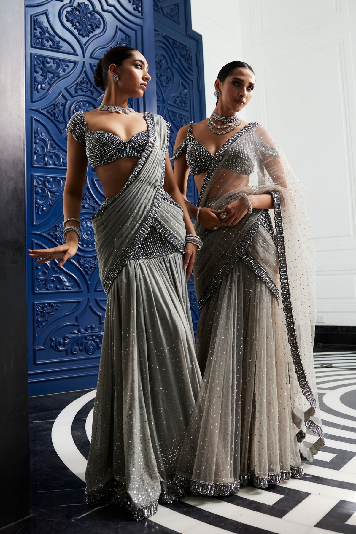 Crystal Grey Sequins Embroidered Lehenga Set