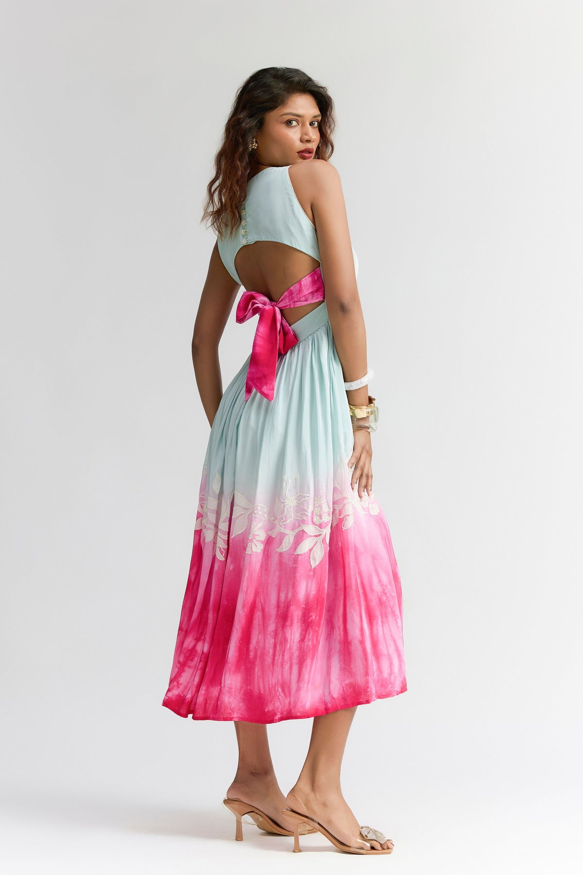 Ombre Midi Embroidered Dress