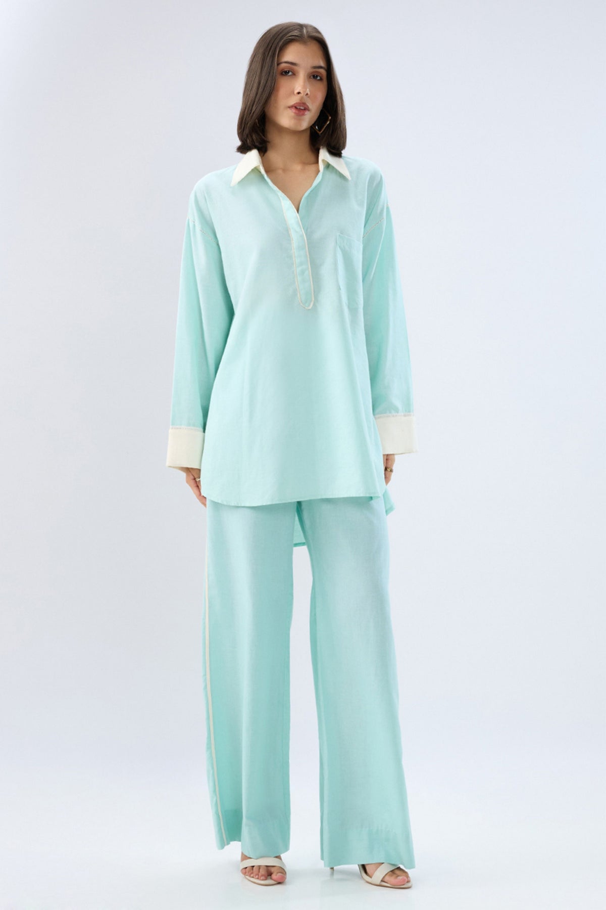 Blue Kurta Shirt Style Co-ord Set
