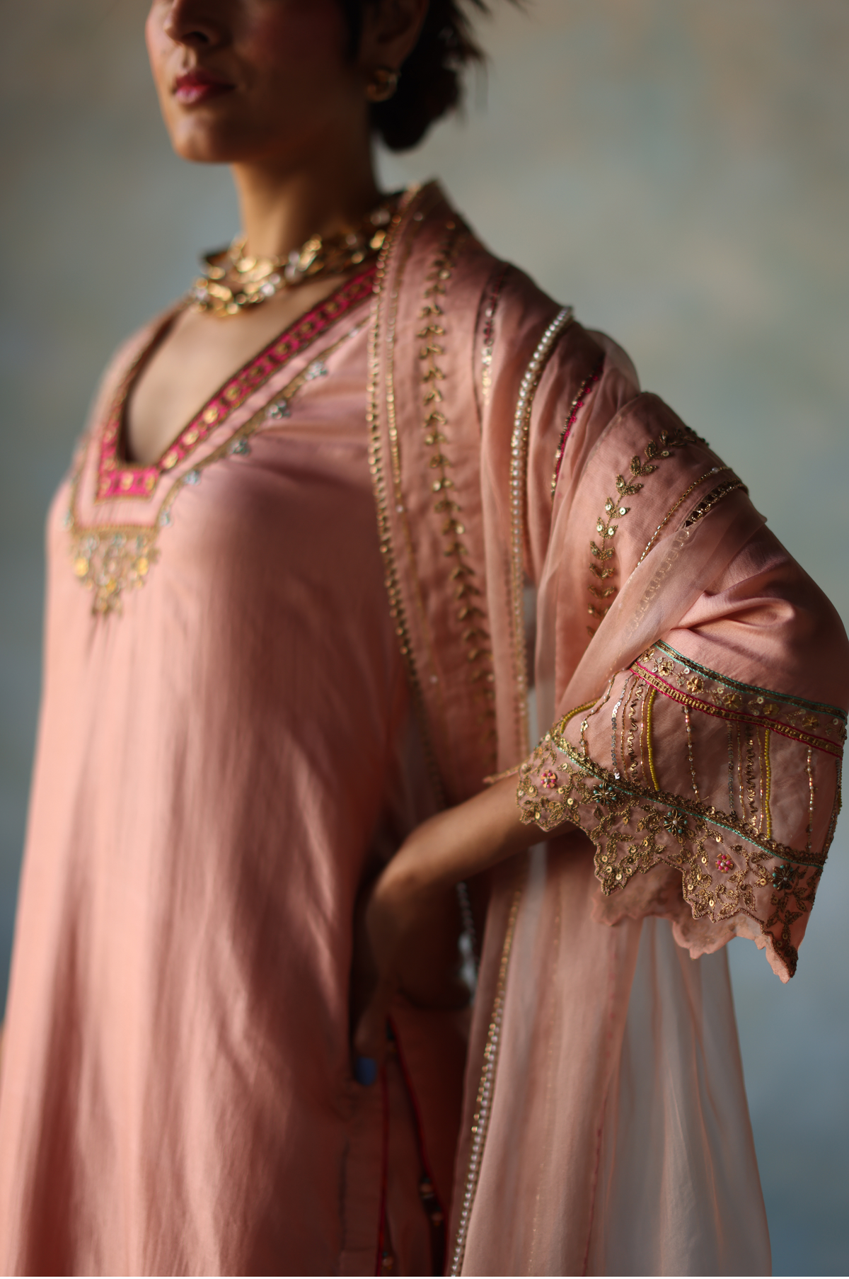 Gul Nude Pink Silk Sharara Set  