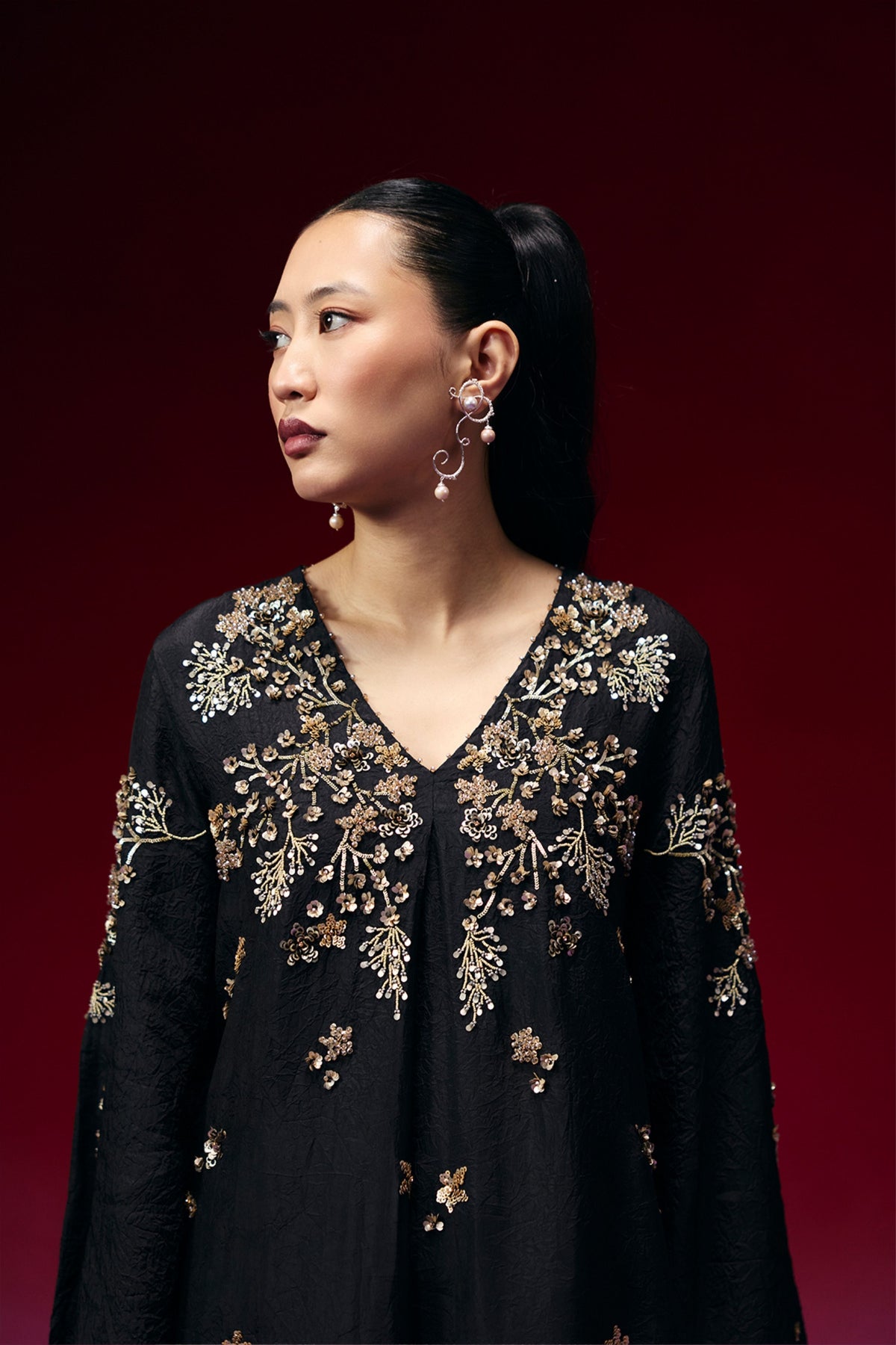 Black Luxe Floral Tunic Set