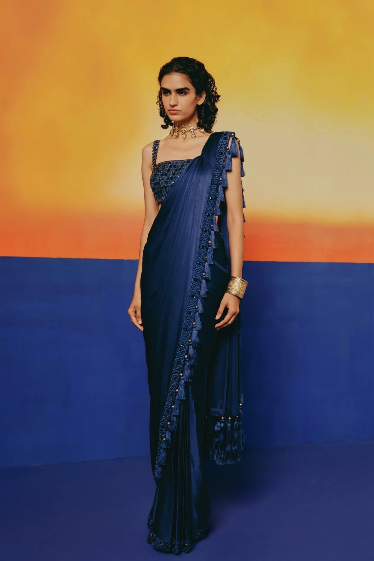 Crystal Blue Draped Saree Set