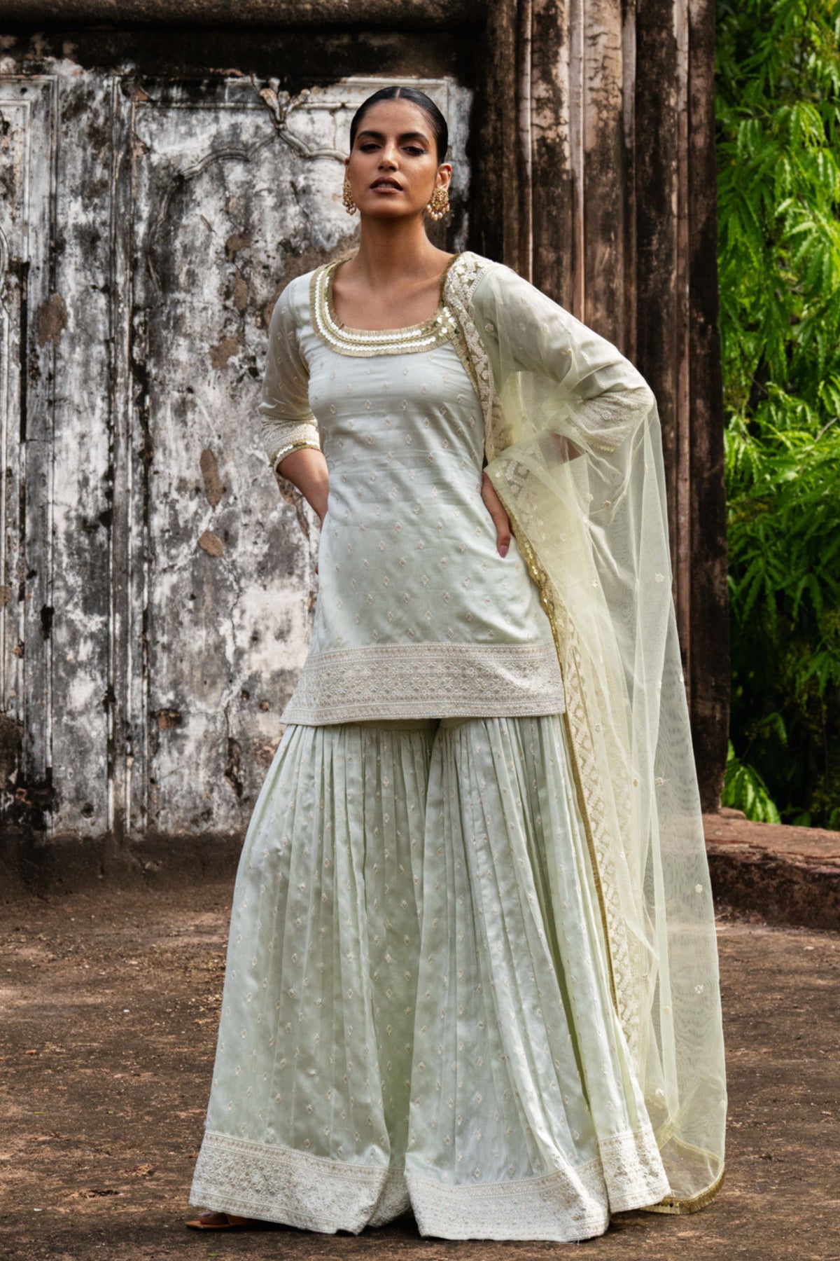 Mint Big Border Sharara Set