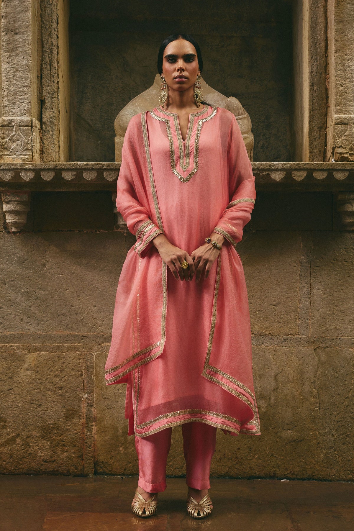 Pink Long Kurta Set