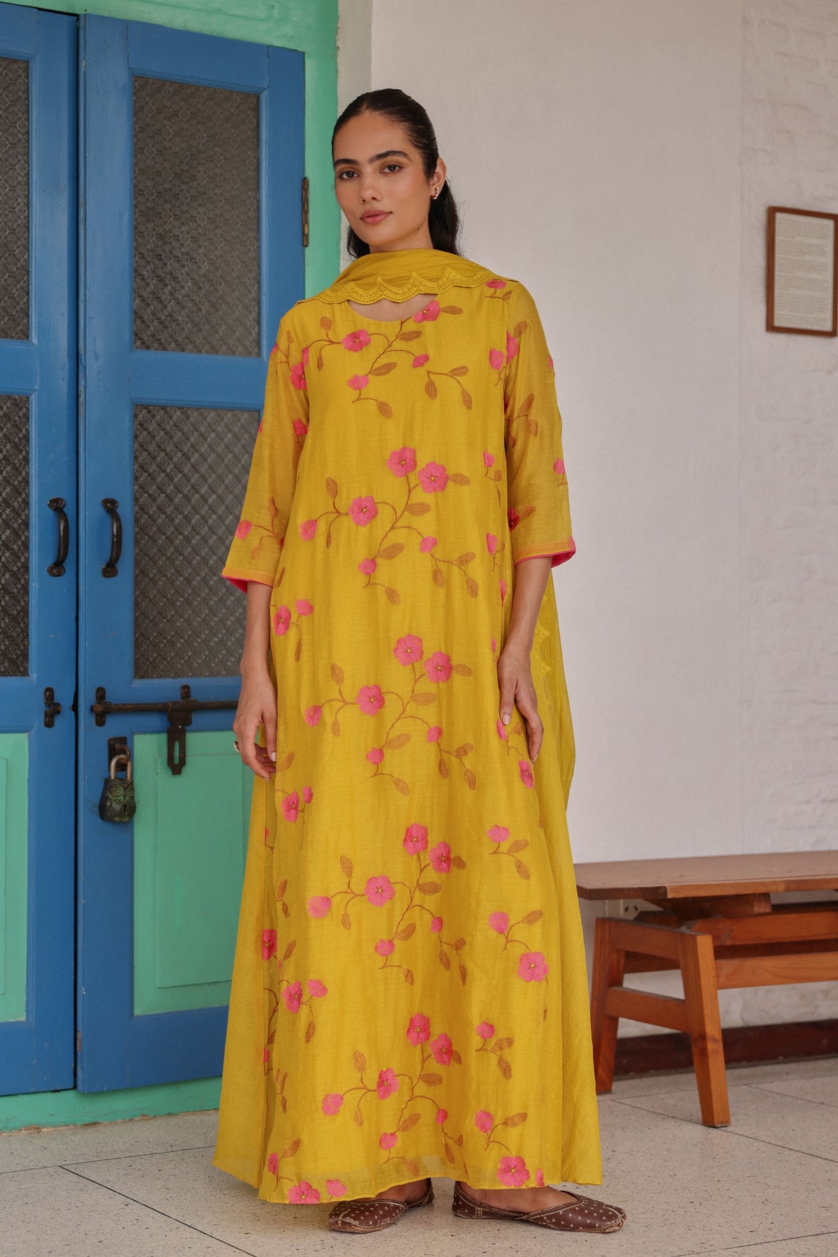 Canary Bloom Embroidered Anarkali