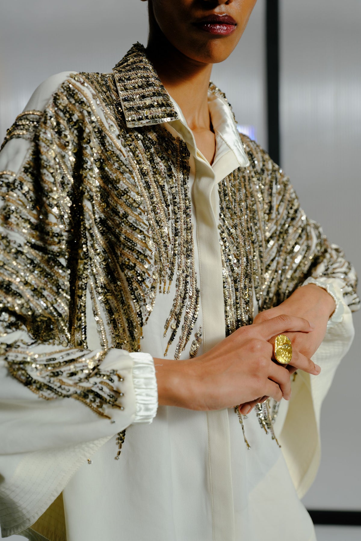 Bugle Beaded Cape Shirt