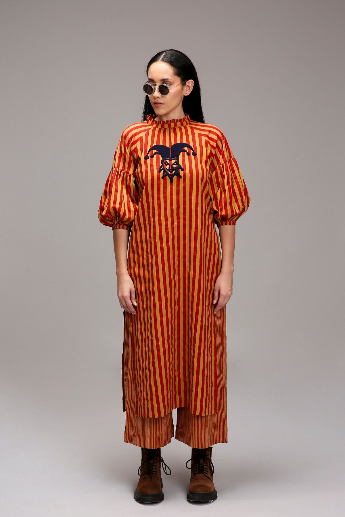 Tan-brown Red Striped Big Joker Tunic
