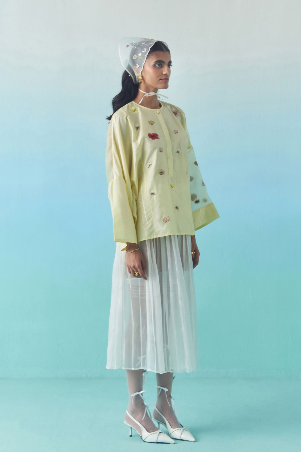 Off White Organza Accordion Skirt