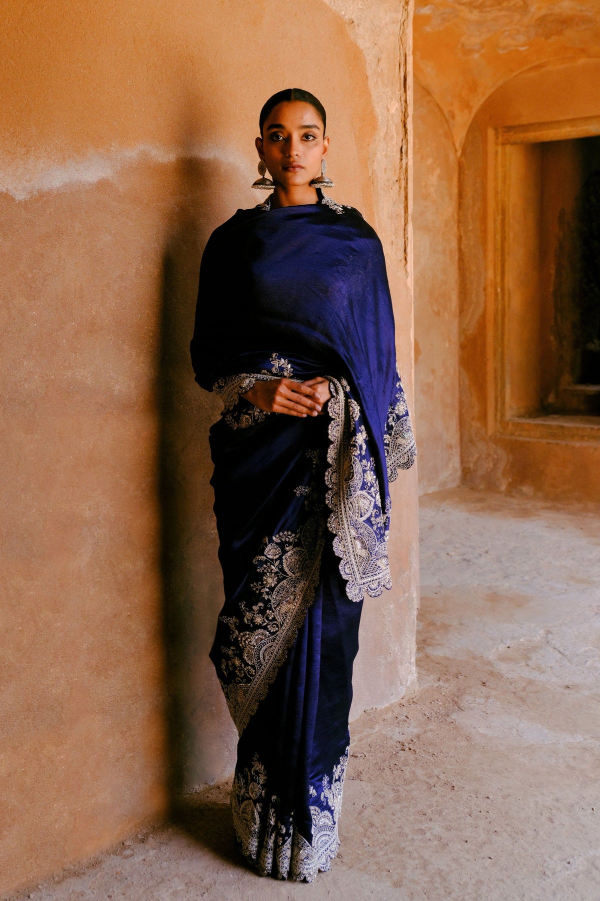 Embroidered Purple Saree With Blouse