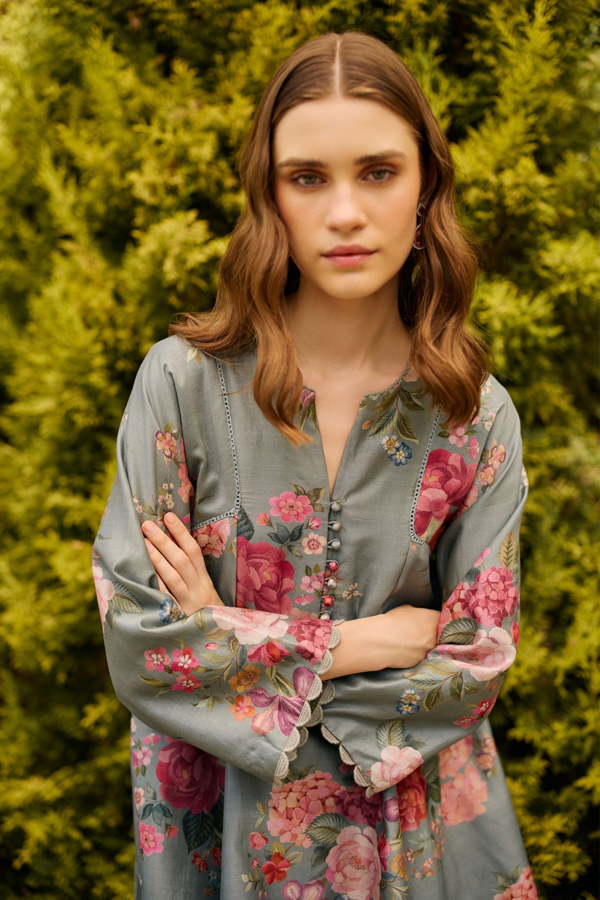 Powder Blue Floral Print Kurta