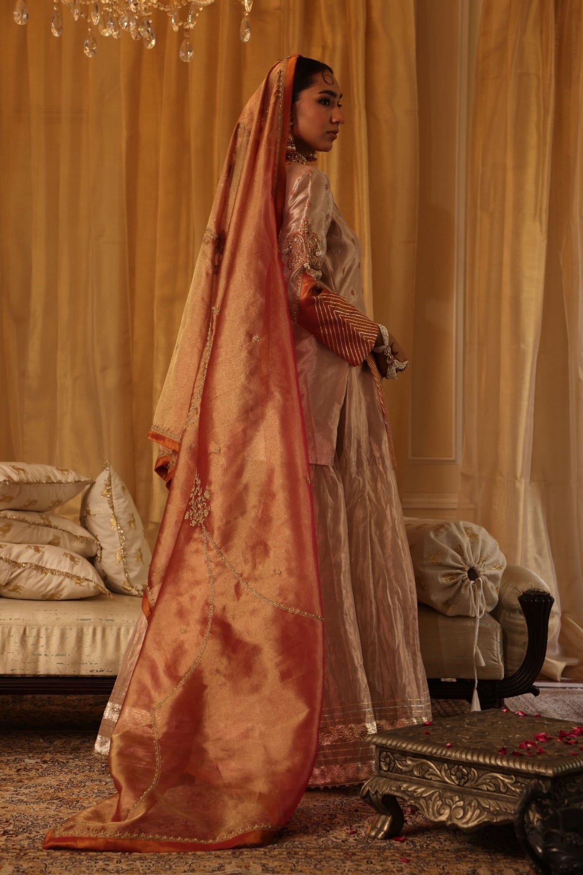 Rose Gold Zari Sharara Set