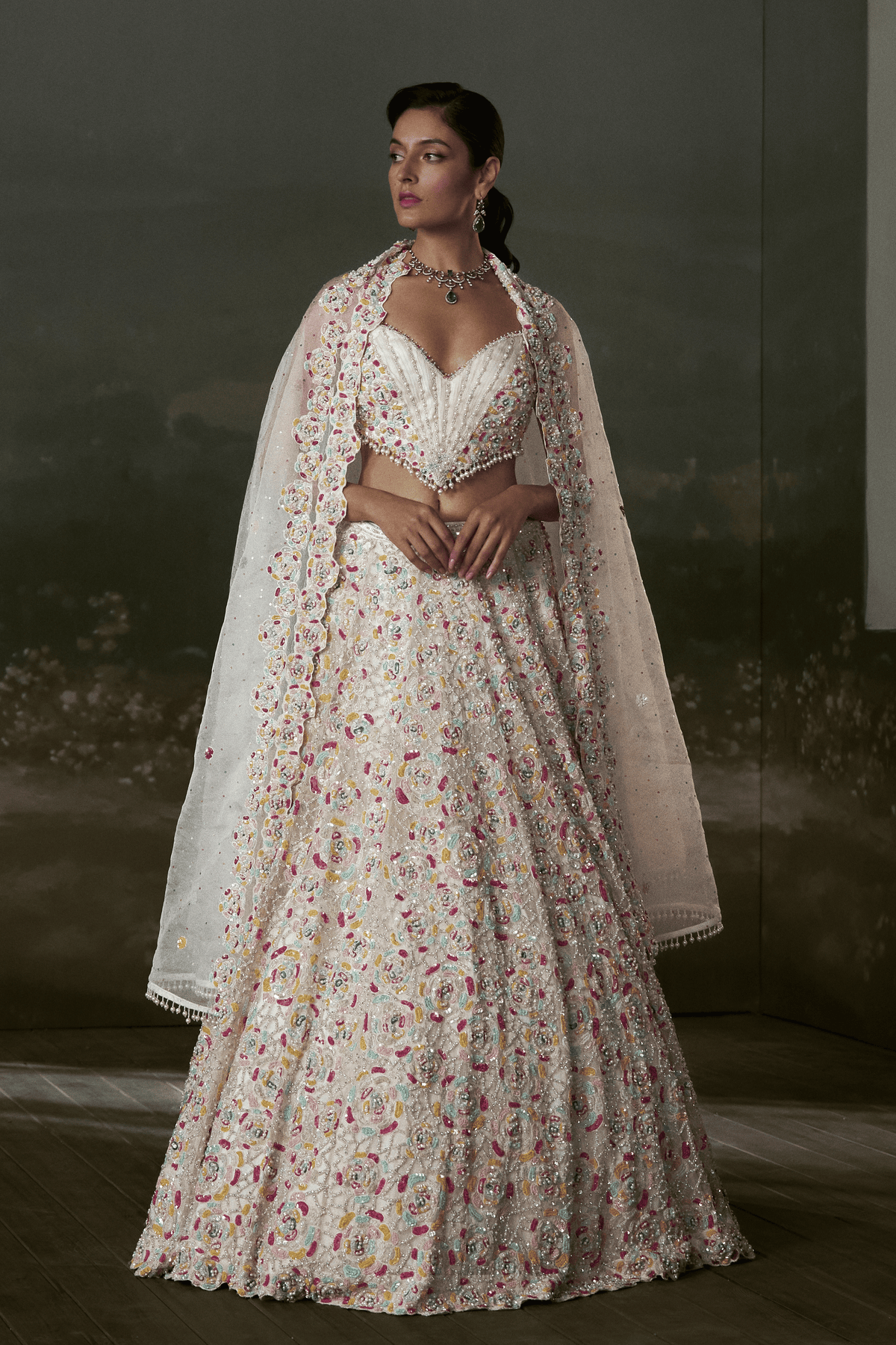 Ivory Multicolored Lehenga Set