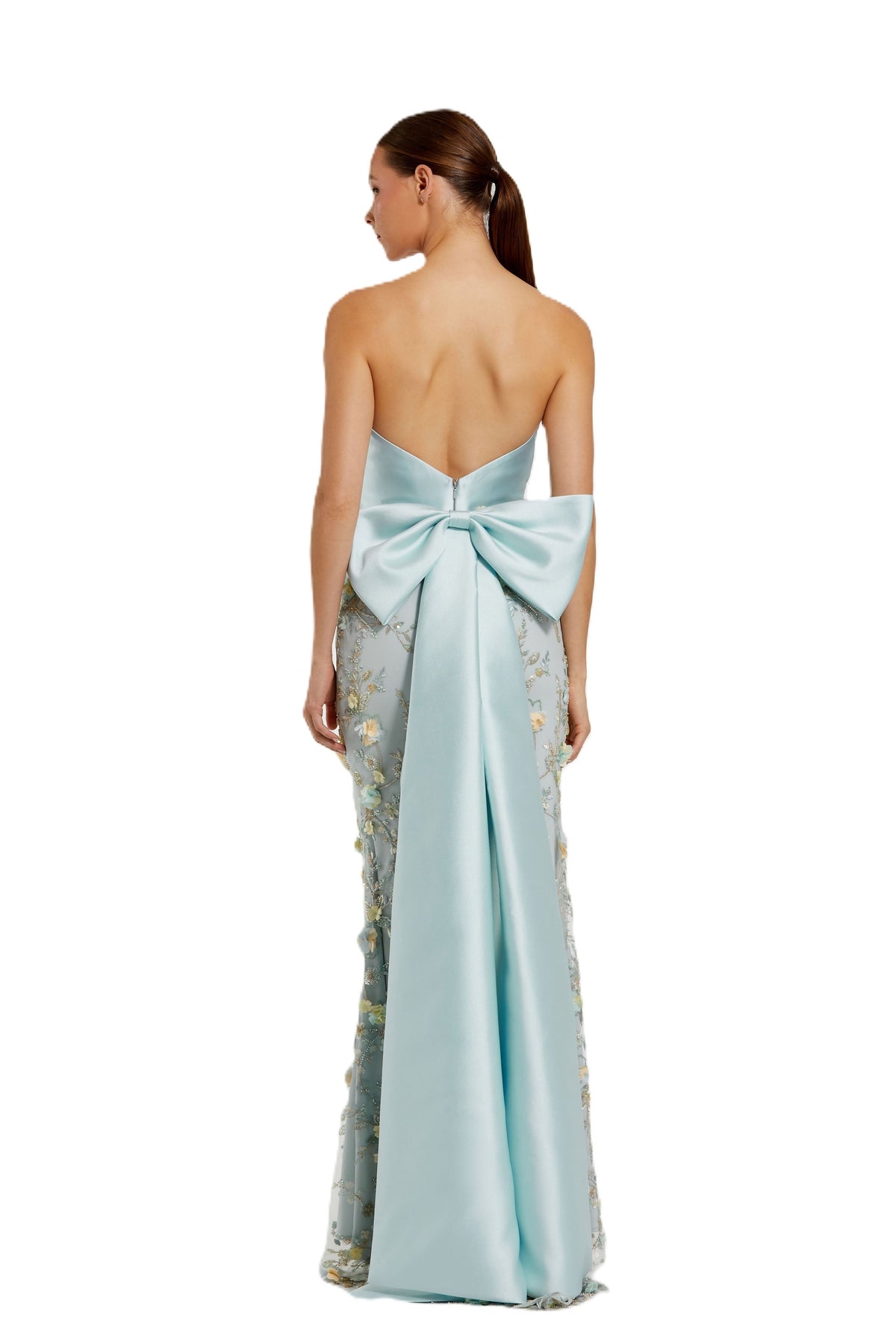 Blue Strapless Gown With Bow