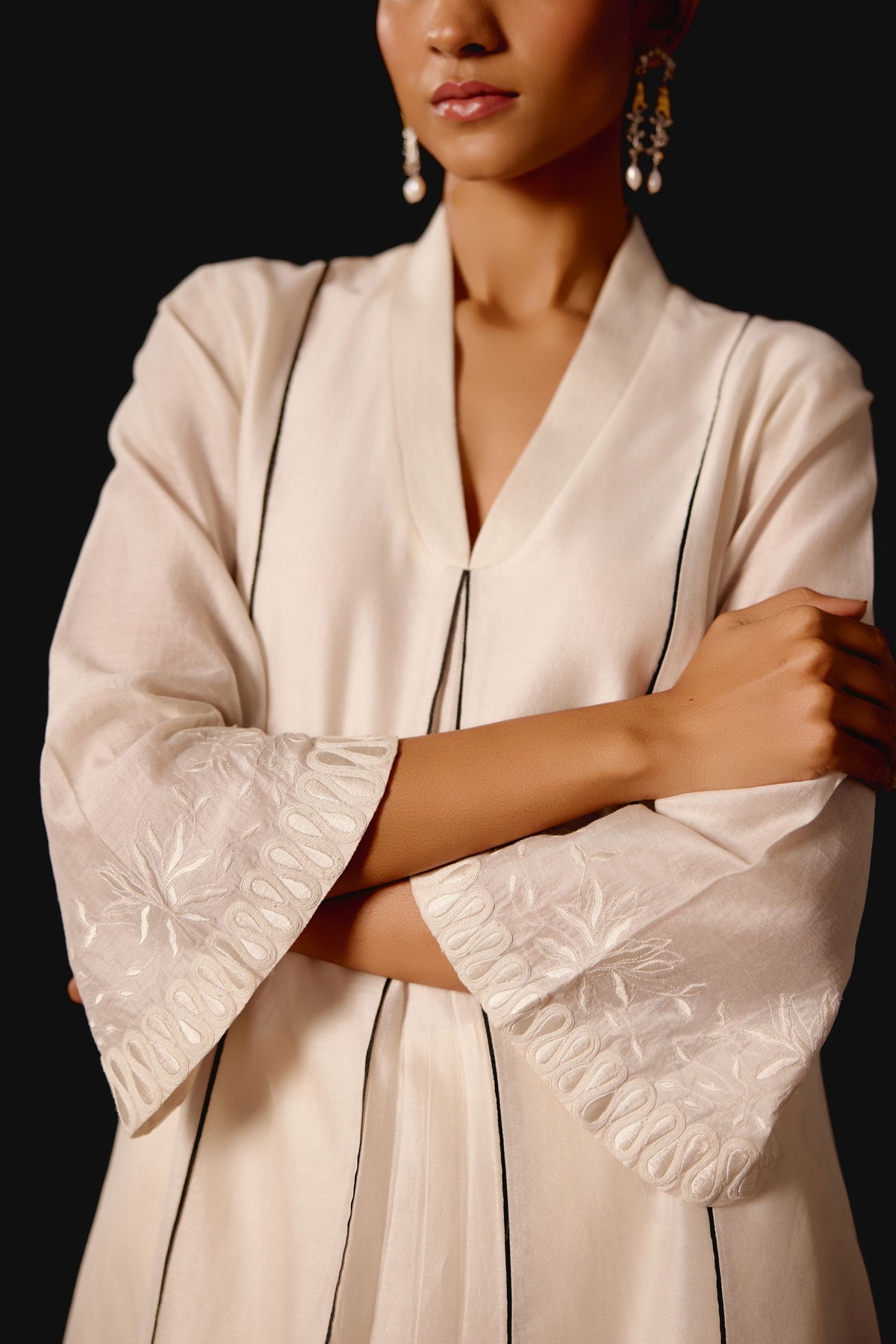 Ivory Embroidered Chanderi Kurta Set