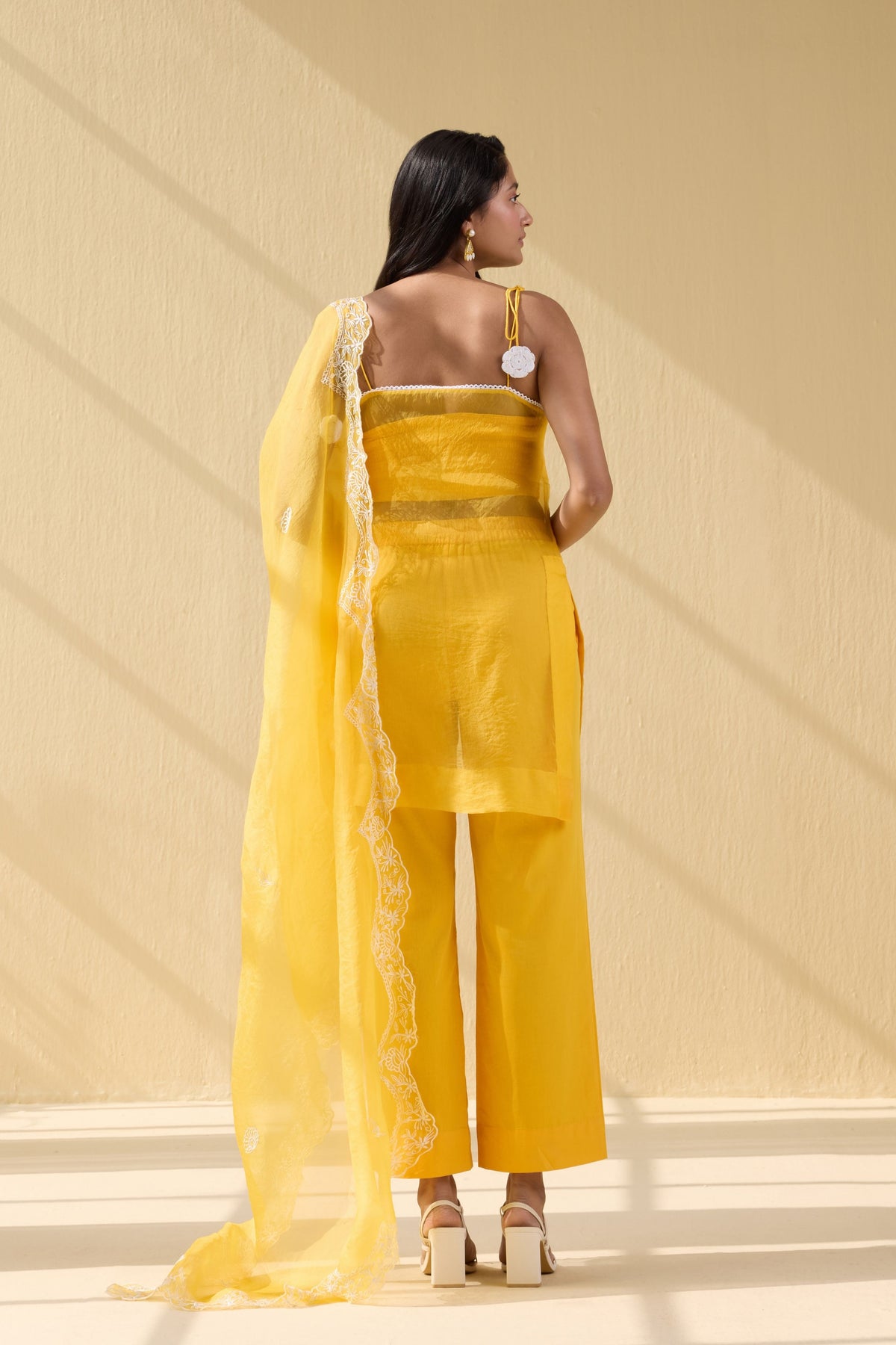 Yellow Embroidered Organza Suit