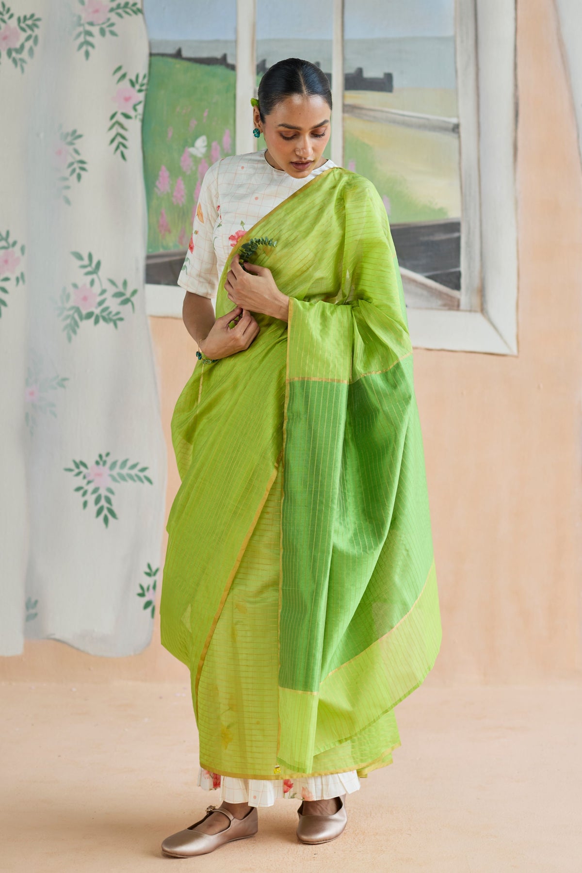 Fern Trail Chanderi Sari