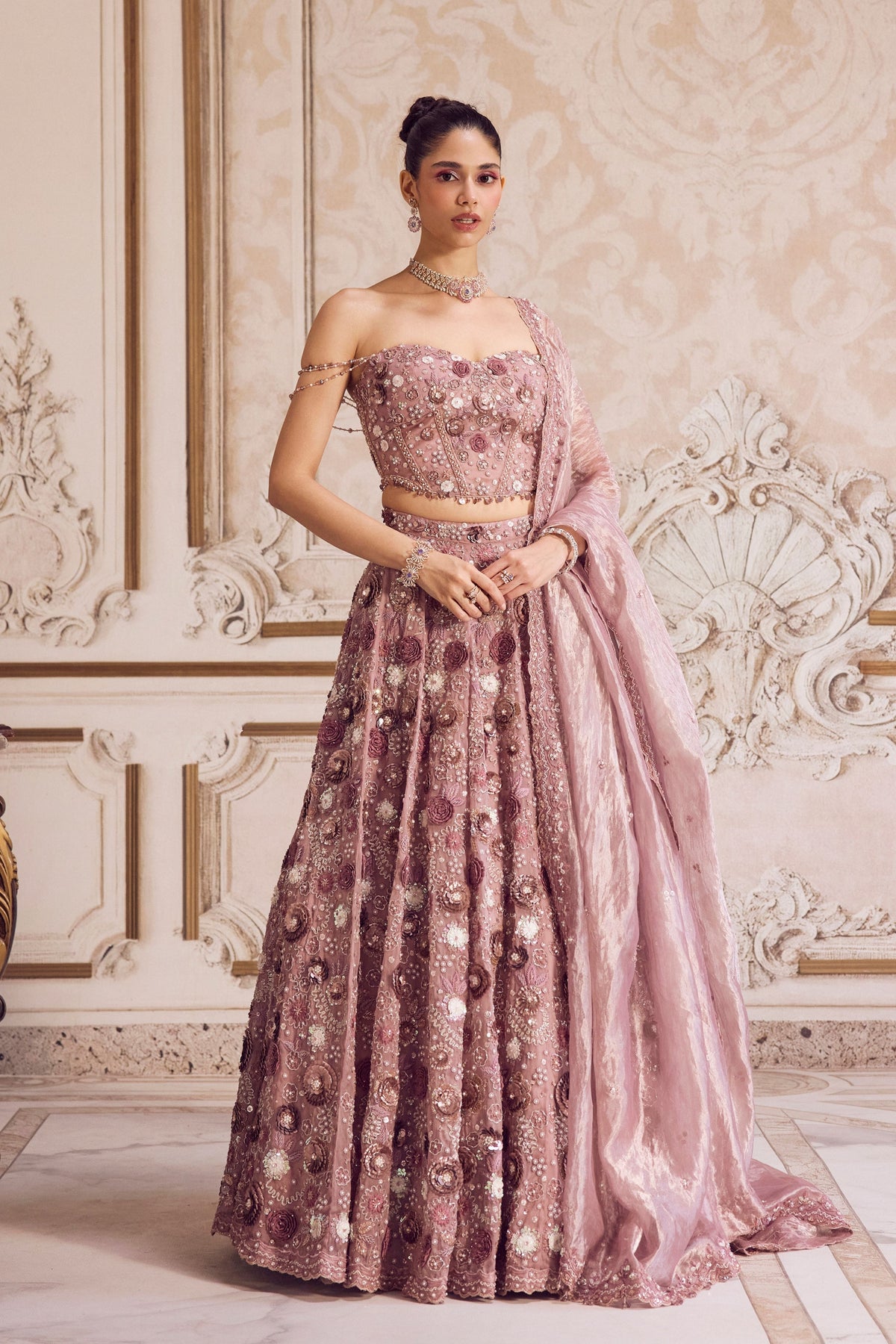 Champagne Corset and Lehenga