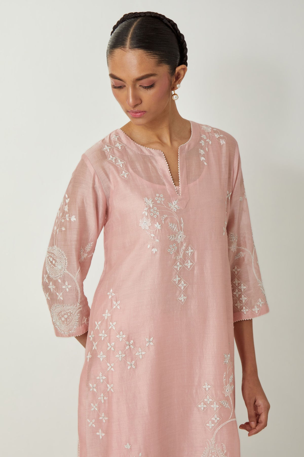 Pink Thread Embroidered Kurta Set