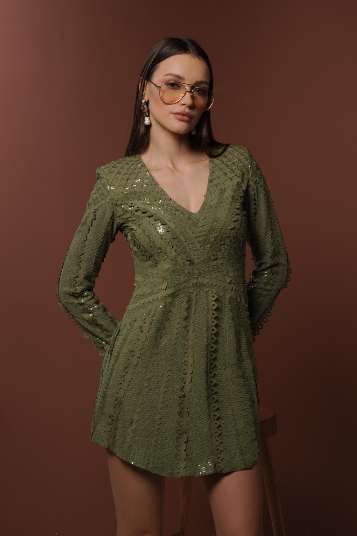 Sequinned Dress With Power Shoulder