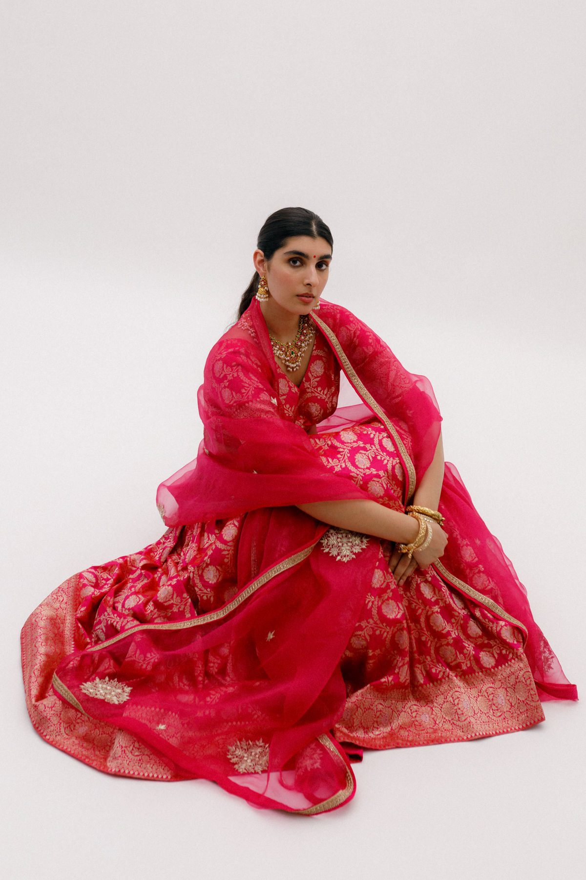 Pink Border Brocade Lehenga Set