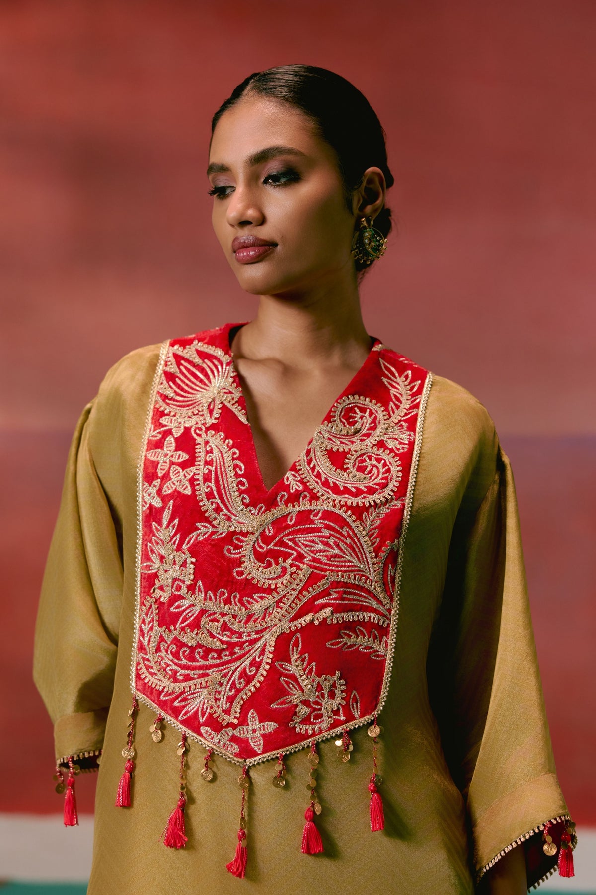 Mustard Tissue Kaftan Set